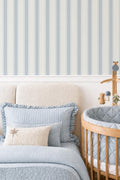 Blue Nursery Striped wallpaper, granny chic farmhouse ticking stripes, removable cottage striped wall decor with texture, peel and stick