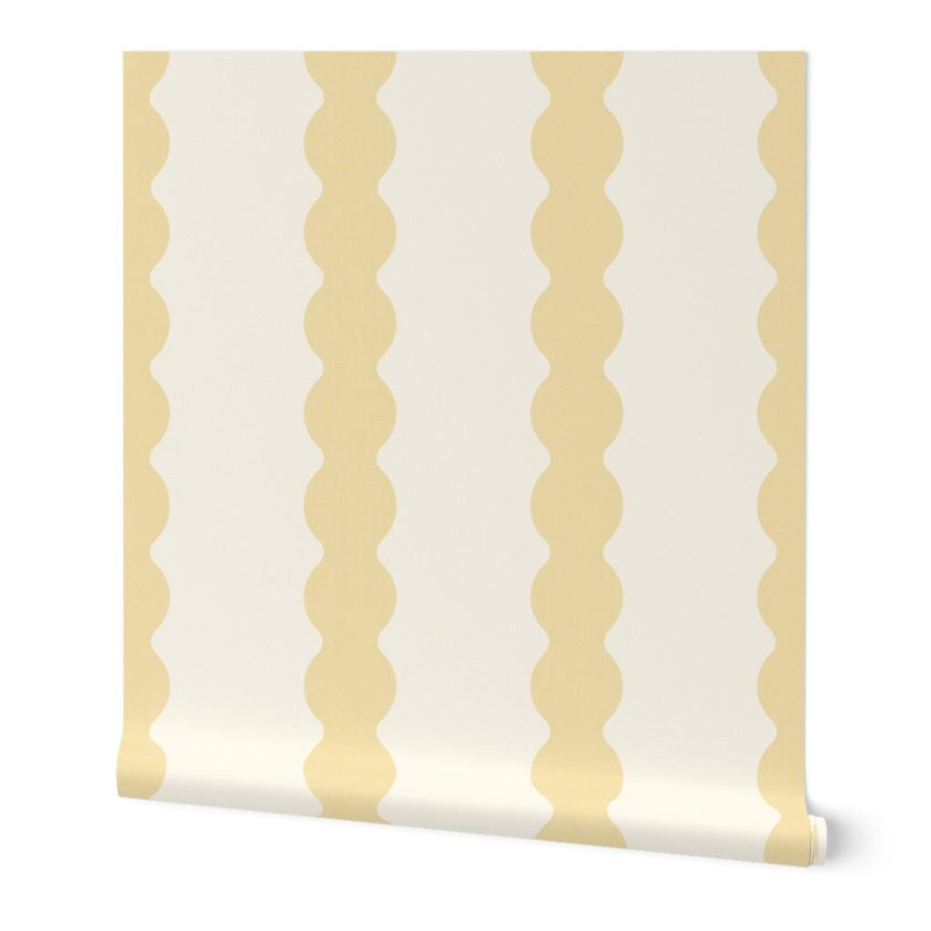 Pastel yellow Wavy Striped Wallpaper, Sunshine bathroom wall covering, Scallop Striped Peel and Stick Wall Decor, Retro stripe wall decor