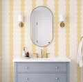 Pastel yellow Wavy Striped Wallpaper, Sunshine bathroom wall covering, Scallop Striped Peel and Stick Wall Decor, Retro stripe wall decor