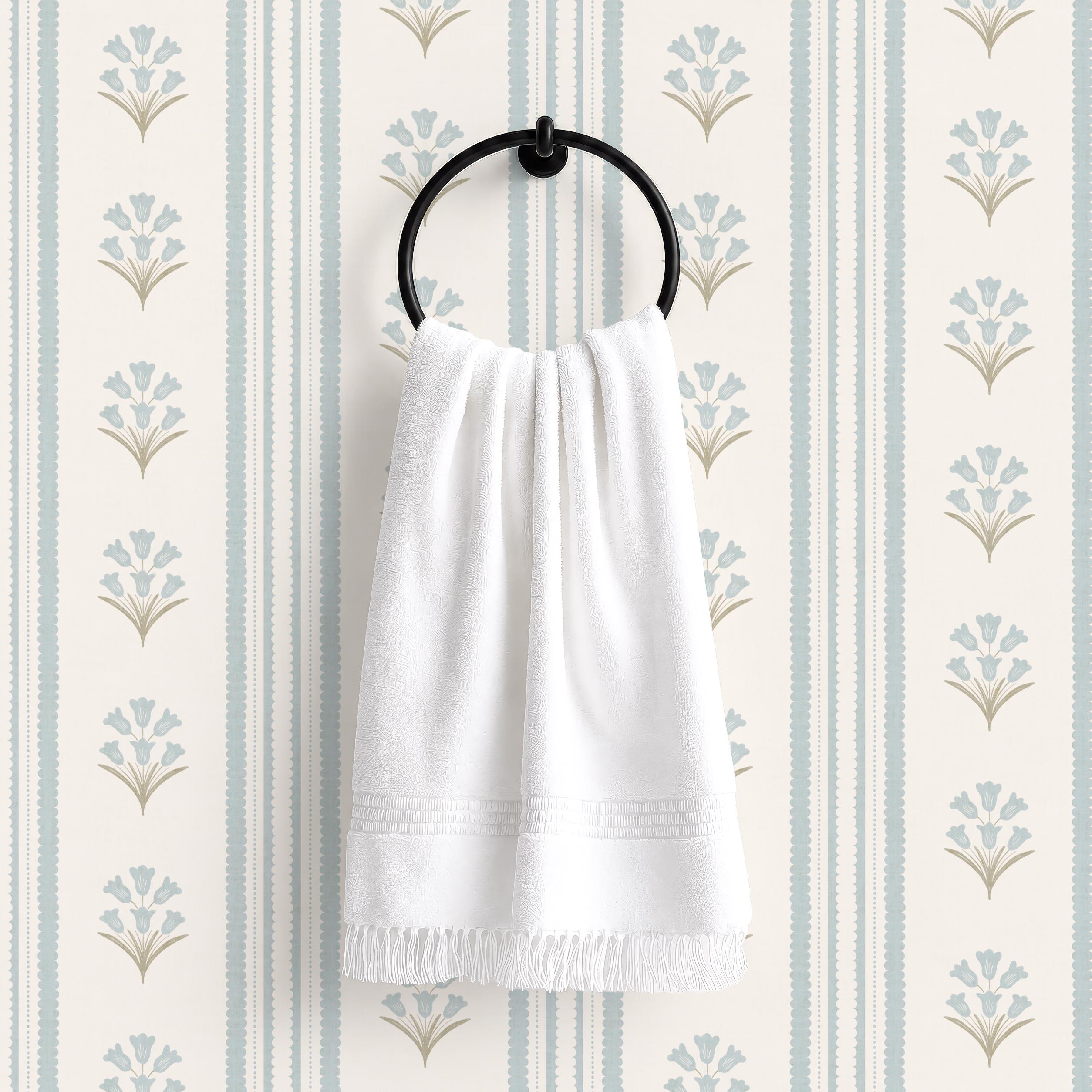 Blue Wildflower Stripe Wallpaper, Vintage Cottage Nursery Decor, Botanical Pattern