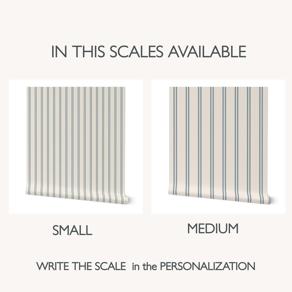 Blue & cream soft double striped Wallpaper: Coastal Farmhouse Neutral Texture - premium wallpaper - FREE SHIPPING