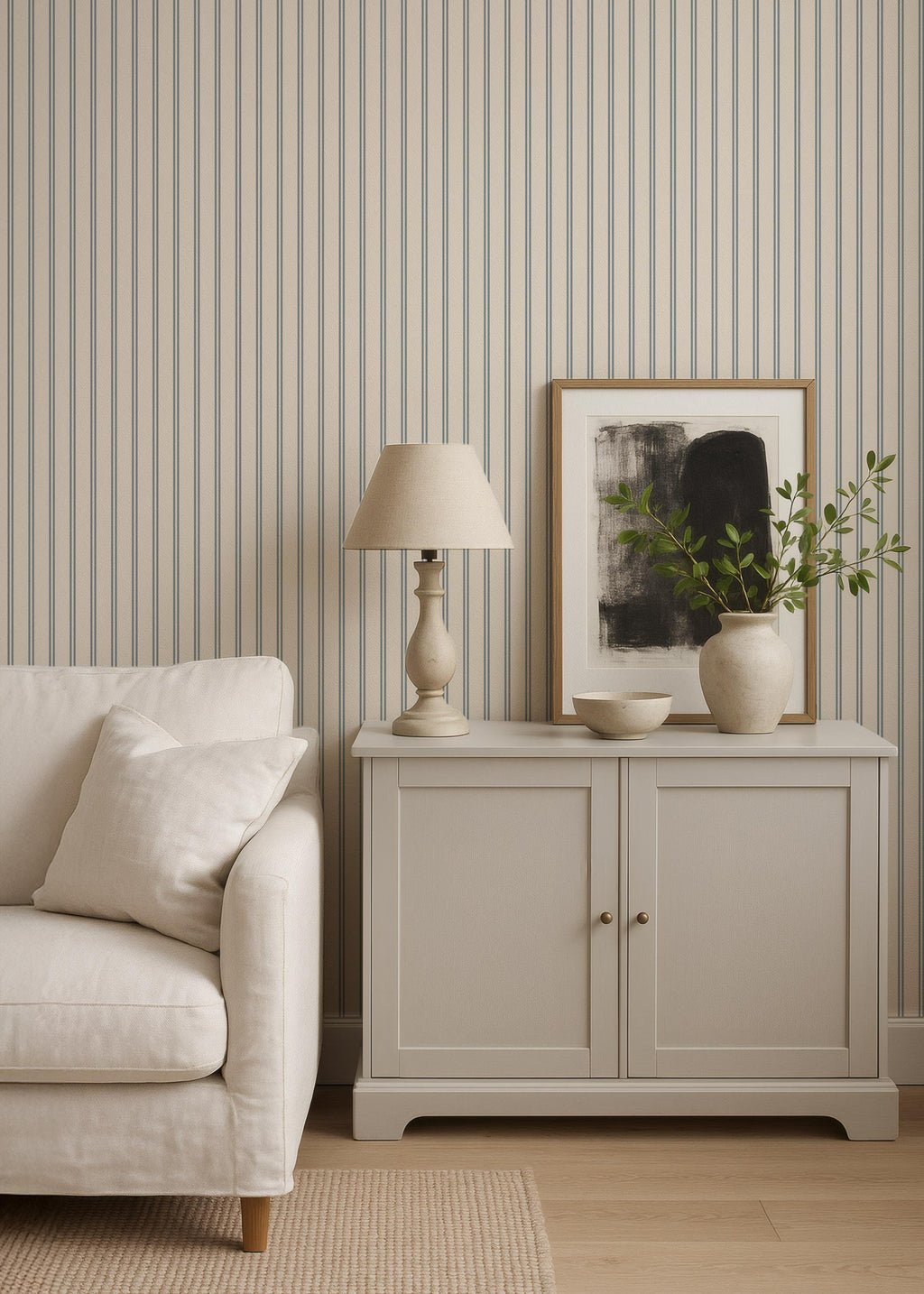 Blue striped wallpaper cozy dusty blue thin lines wall covering cute nursery wall decor coastal farmhouse elegant wallpaper peel and stick