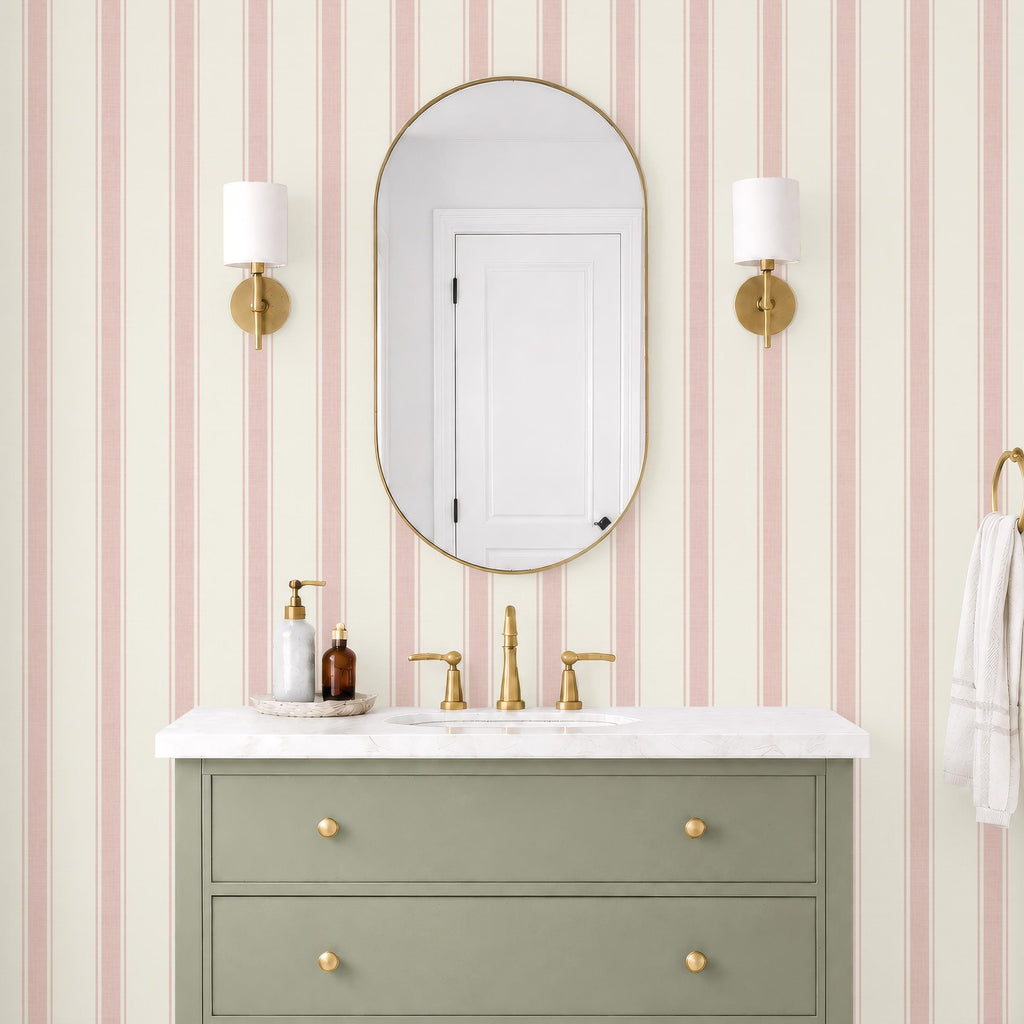 Pink Stripe Wallpaper, Soft Pink Striped Wallpaper, girl Nursery Wallpaper, Girls Room Wallpaper, Classic baby ticking stripes Wall Decor