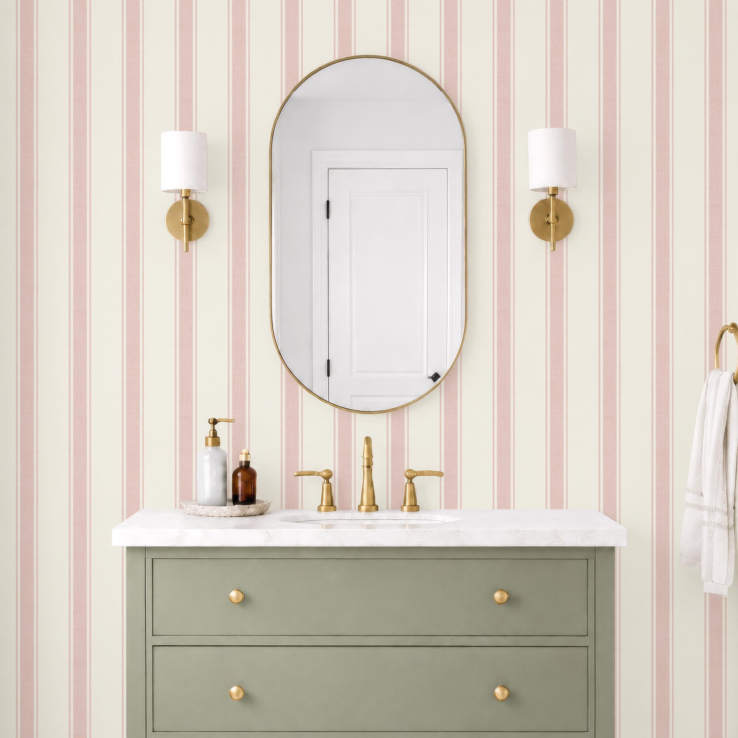 Pink Stripe Wallpaper, Soft Pink Striped Wallpaper, girl Nursery Wallpaper, Girls Room Wallpaper, Classic baby ticking stripes Wall Decor