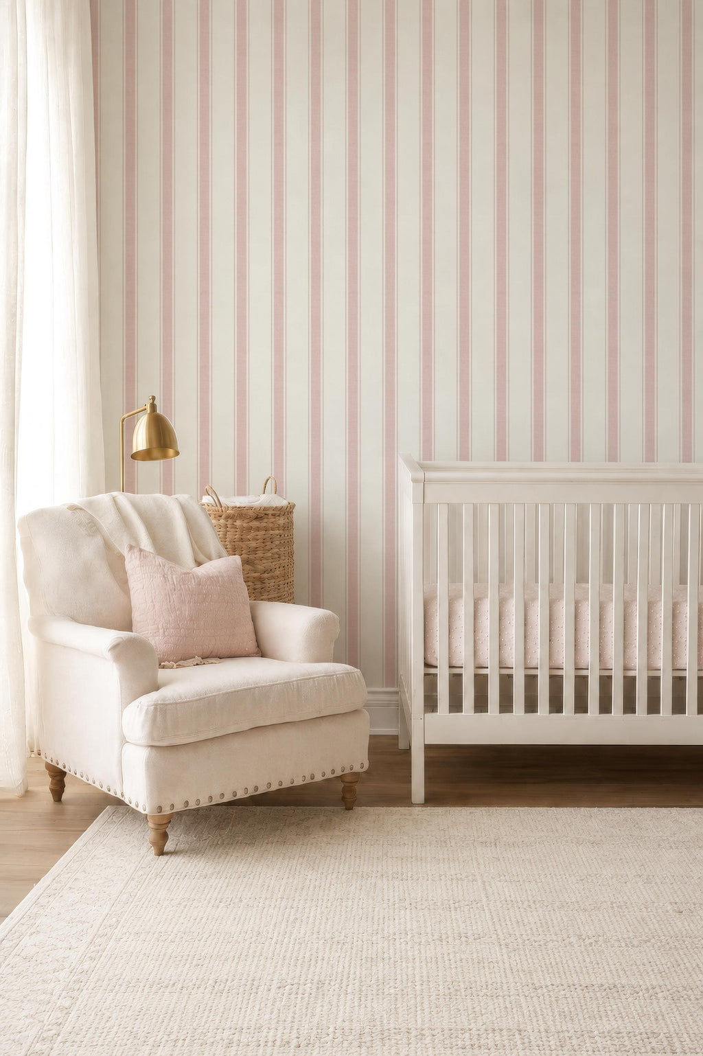 Pink Stripe Wallpaper, Soft Pink Striped Wallpaper, girl Nursery Wallpaper, Girls Room Wallpaper, Classic baby ticking stripes Wall Decor
