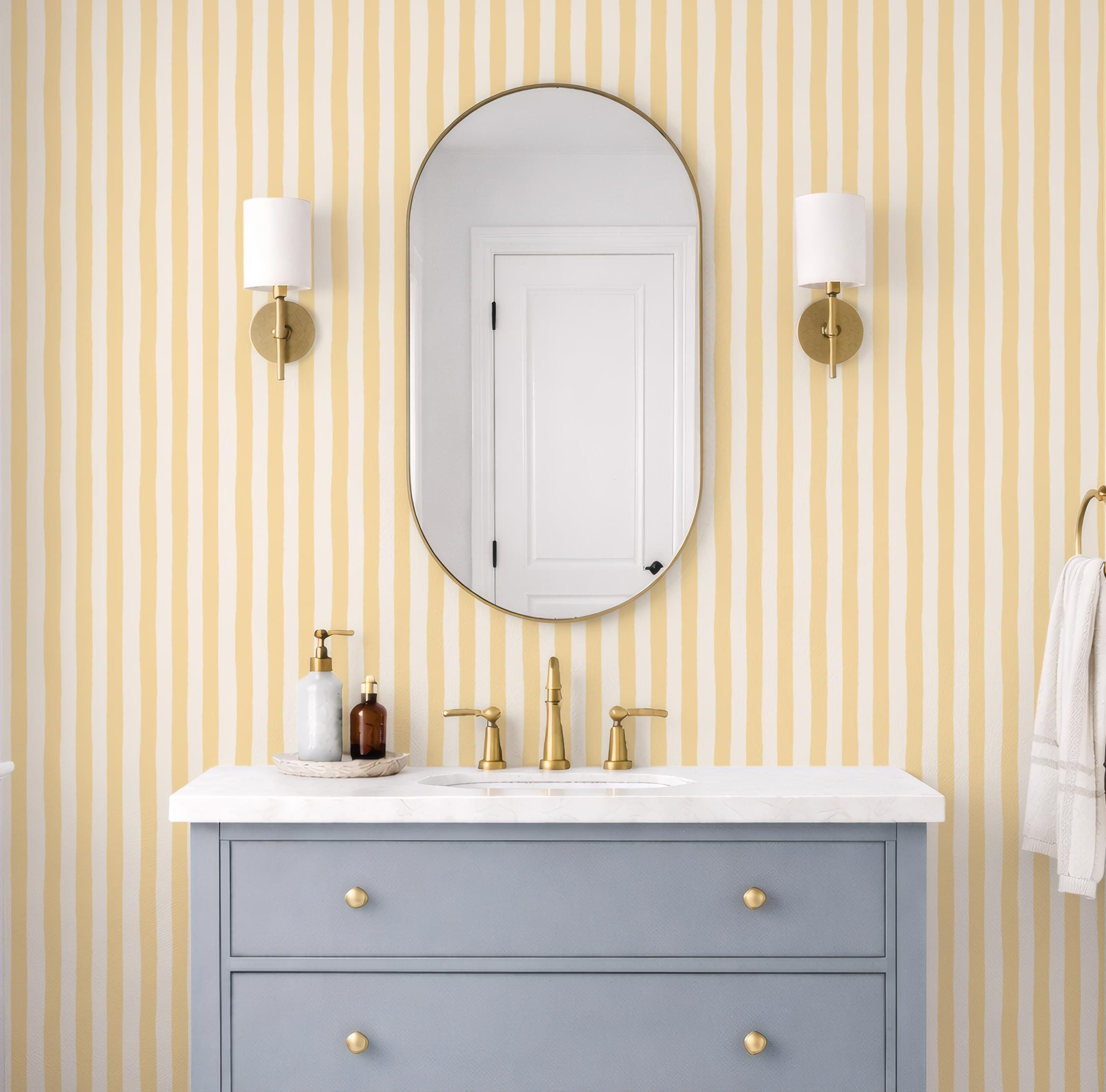 Butter Yellow Hand-Painted Stripe Nursery Wallpaper – Kids Room Wall Decor