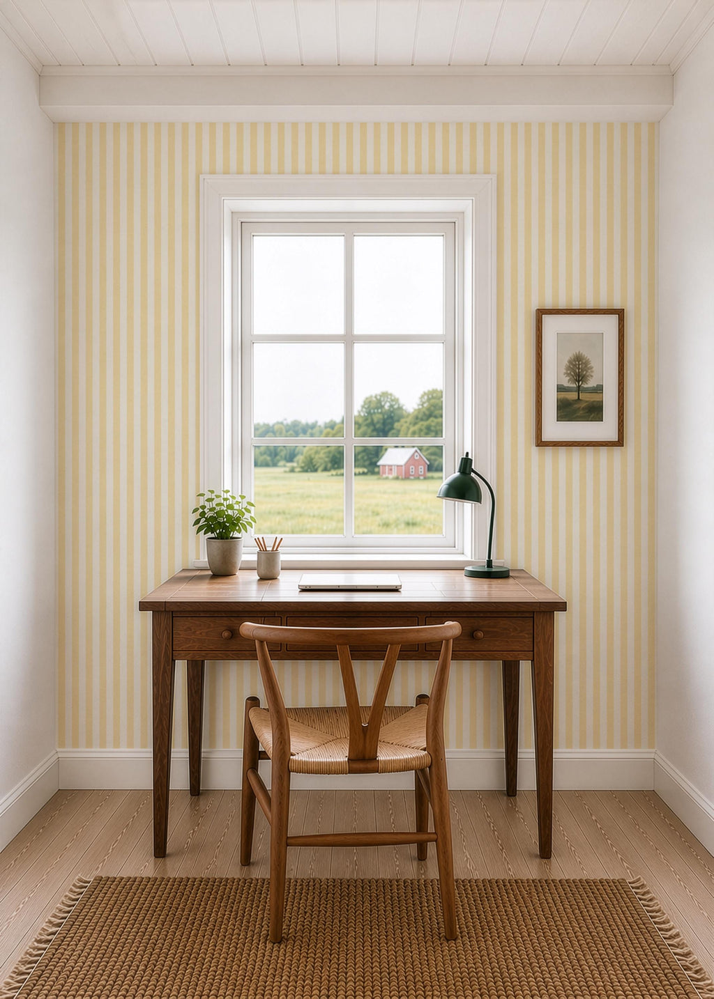 Butter Yellow Hand-Painted Stripe Nursery Wallpaper – Kids Room Wall Decor