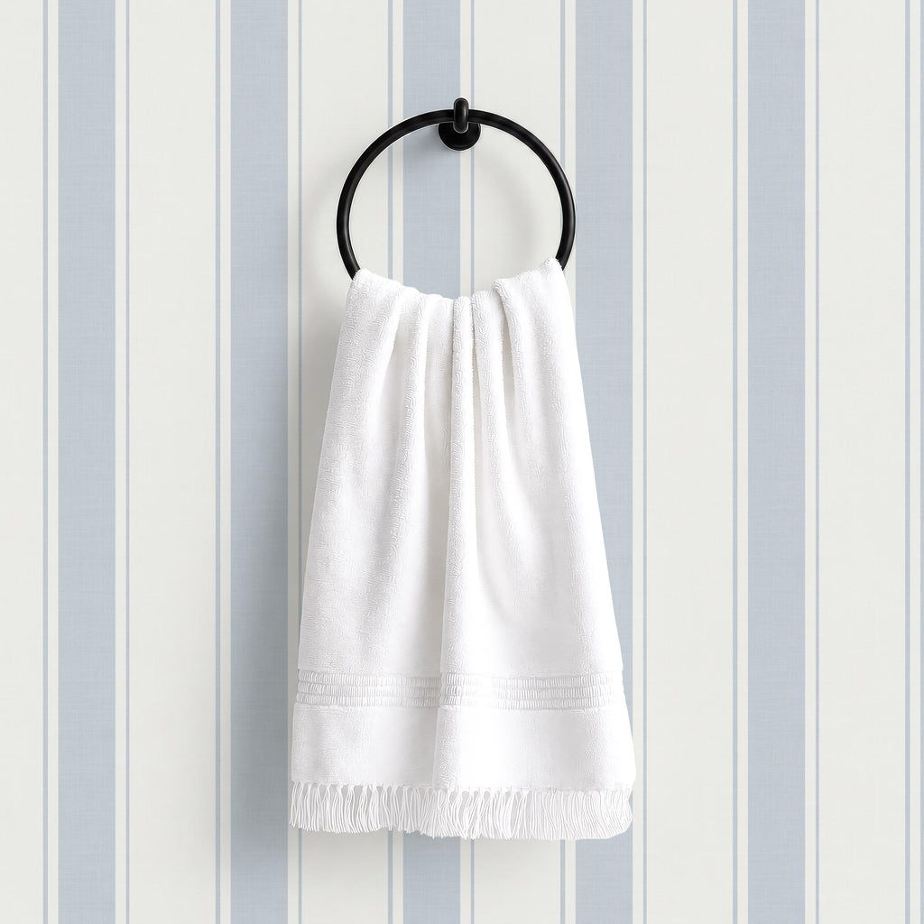 Blue Nursery Striped wallpaper, granny chic farmhouse ticking stripes, removable cottage striped wall decor with texture, peel and stick