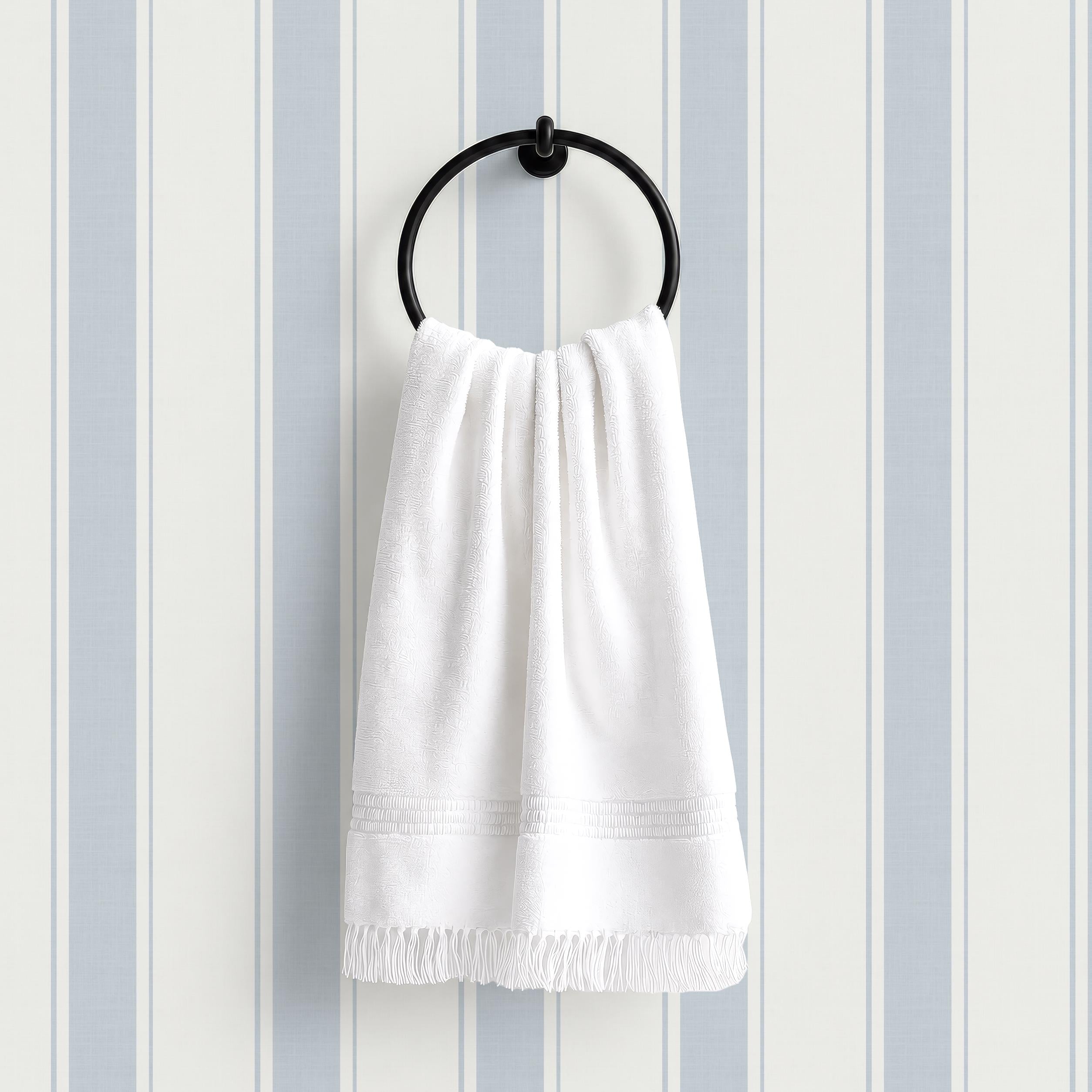 Blue Nursery Striped wallpaper, granny chic farmhouse ticking stripes, removable cottage striped wall decor with texture, peel and stick