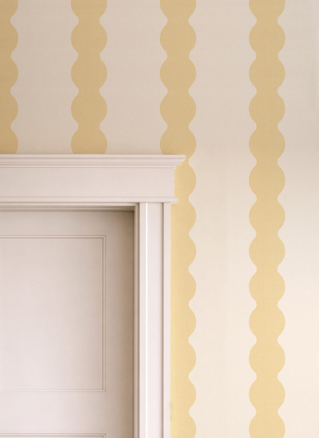 Pastel yellow Wavy Striped Wallpaper, Sunshine bathroom wall covering, Scallop Striped Peel and Stick Wall Decor, Retro stripe wall decor