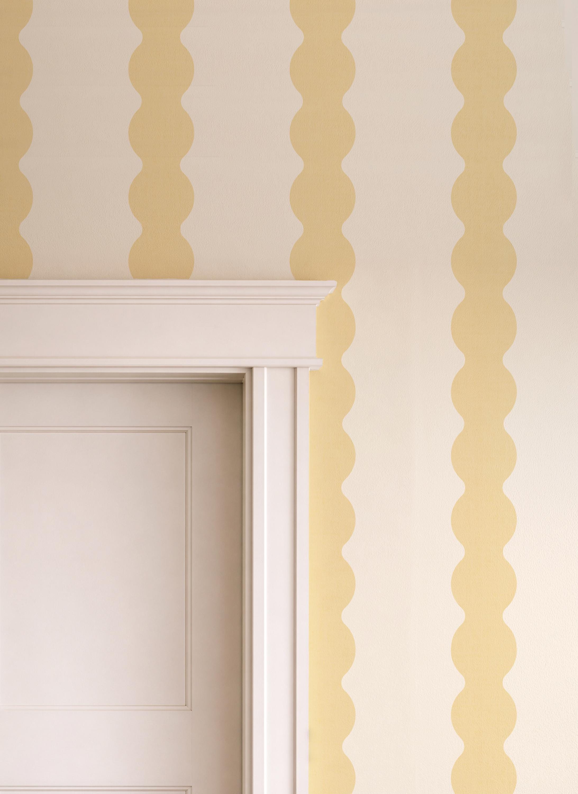 Pastel yellow Wavy Striped Wallpaper, Sunshine bathroom wall covering, Scallop Striped Peel and Stick Wall Decor, Retro stripe wall decor