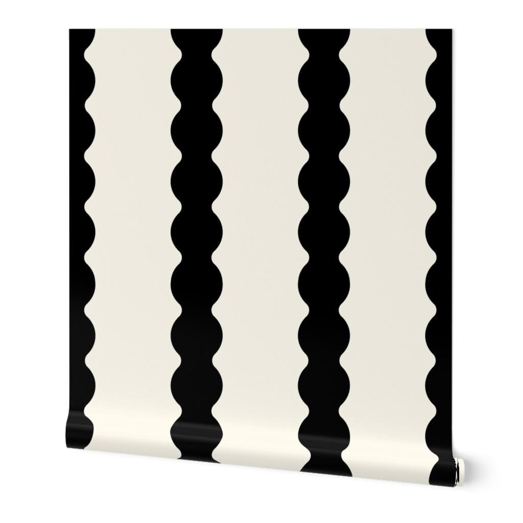 Black & cream wavy striped wallpaper, black accent wall covering, large scale stripes, dark moody wall decor (peel and stick or traditional)
