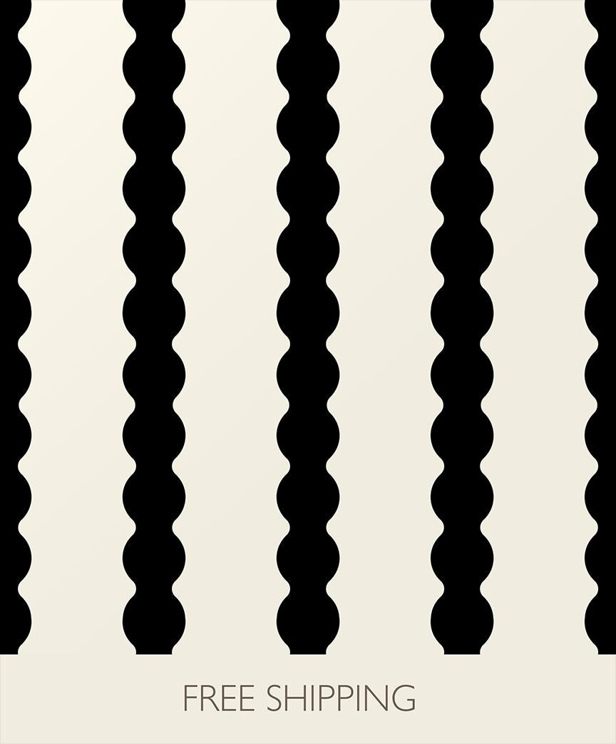 Black & cream wavy striped wallpaper, black accent wall covering, large scale stripes, dark moody wall decor (peel and stick or traditional)