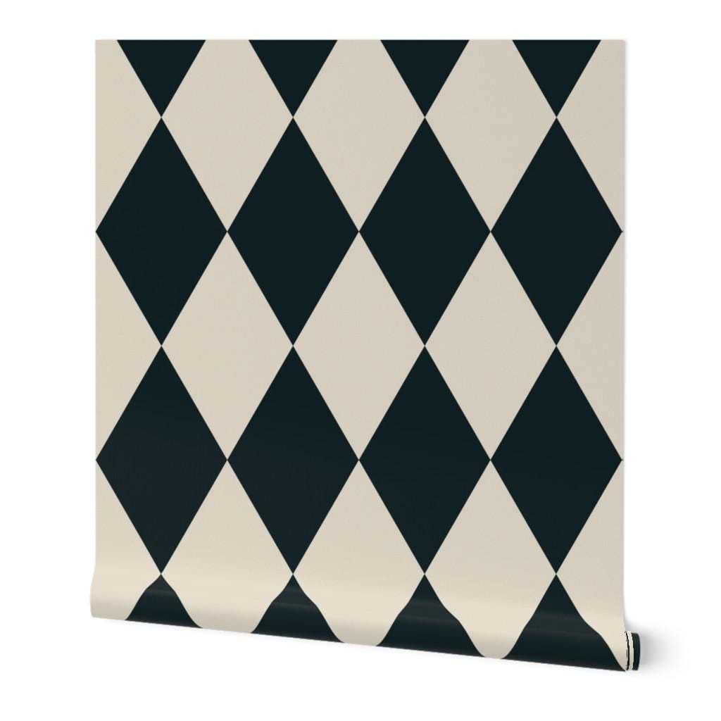 Black and Cream Diamond Wallpaper: vintage elegant checkerboard Harlequin Pattern - FREE SHIPPING