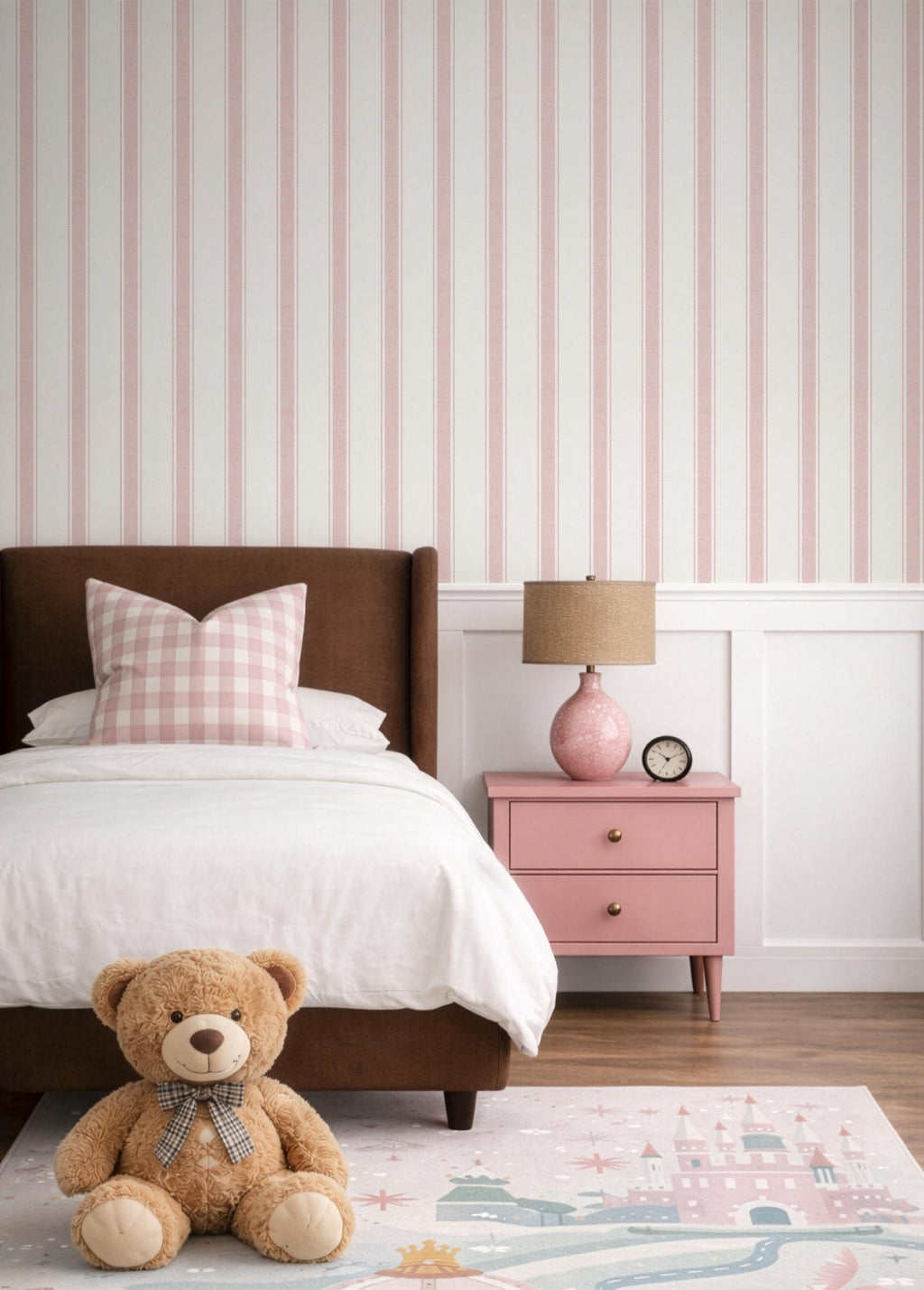 Pink Stripe Wallpaper, Soft Pink Striped Wallpaper, girl Nursery Wallpaper, Girls Room Wallpaper, Classic baby ticking stripes Wall Decor