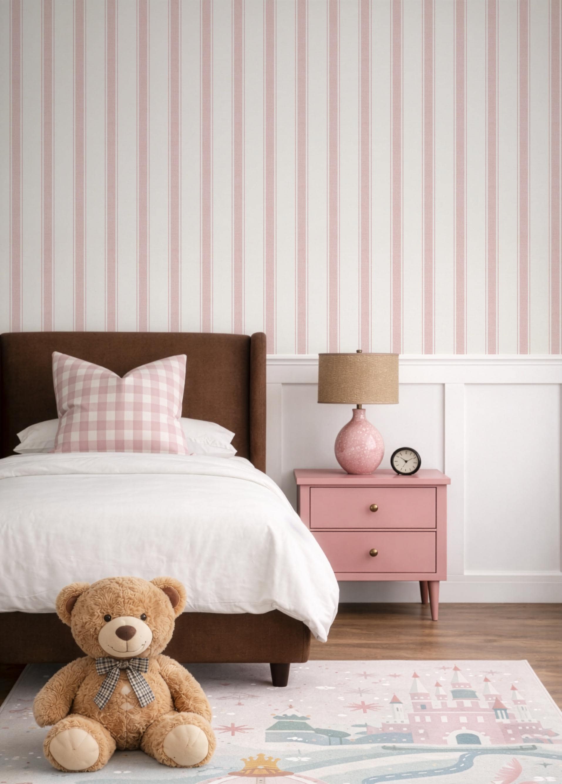 Pink Stripe Wallpaper, Soft Pink Striped Wallpaper, girl Nursery Wallpaper, Girls Room Wallpaper, Classic baby ticking stripes Wall Decor