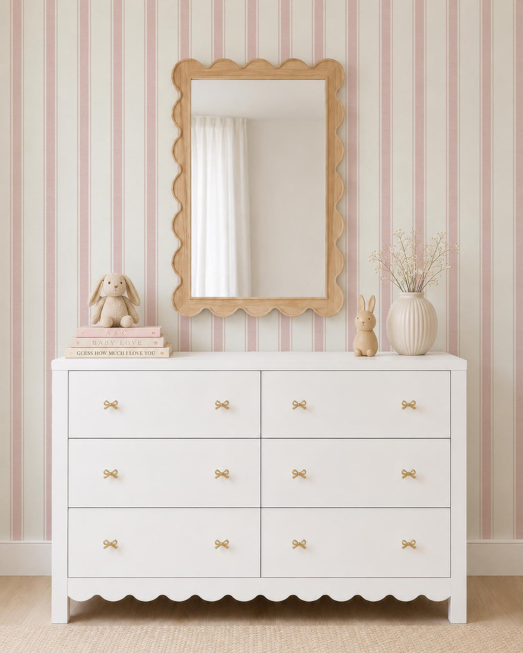 Pink Stripe Wallpaper, Soft Pink Striped Wallpaper, girl Nursery Wallpaper, Girls Room Wallpaper, Classic baby ticking stripes Wall Decor