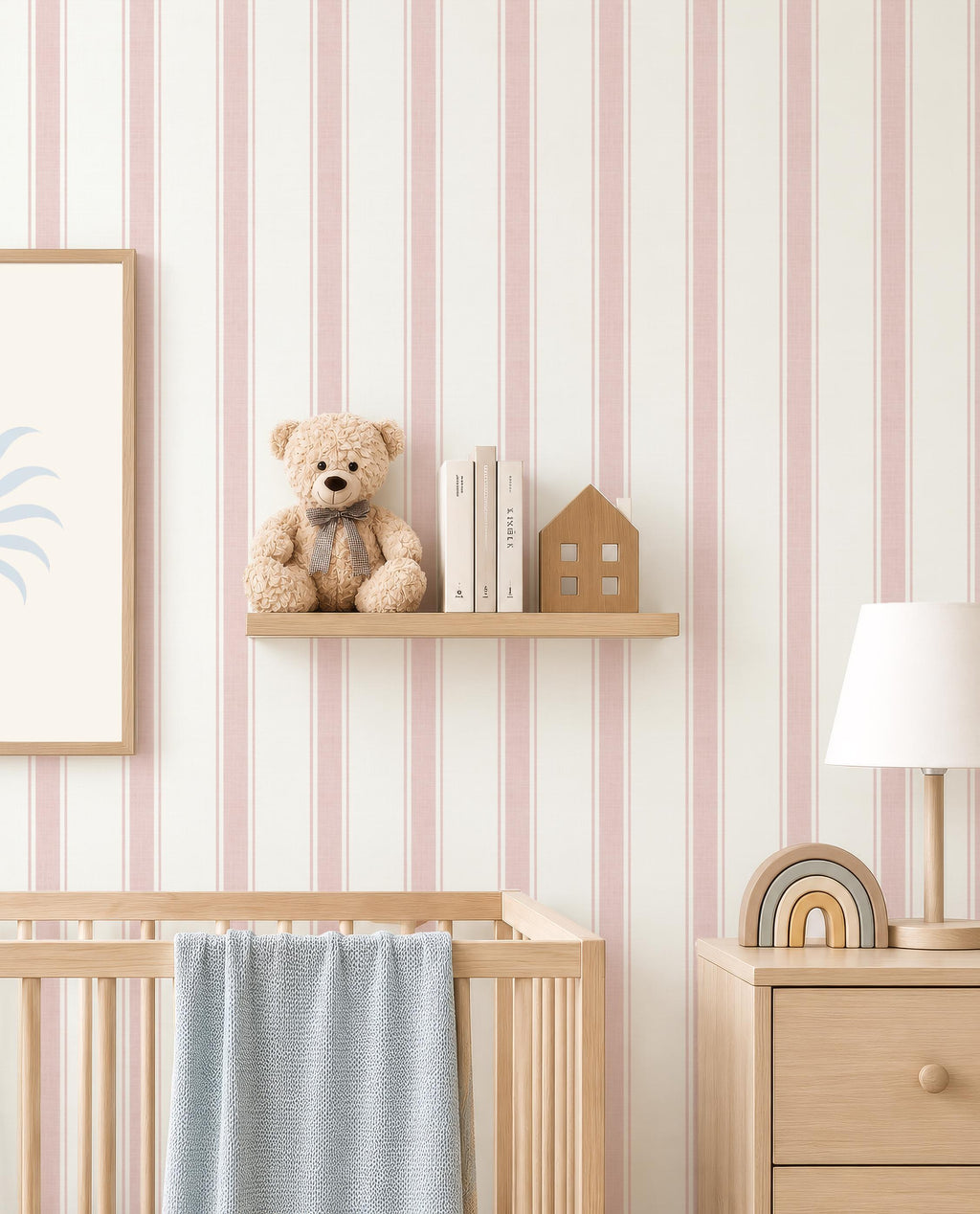 Pink Stripe Wallpaper, Soft Pink Striped Wallpaper, girl Nursery Wallpaper, Girls Room Wallpaper, Classic baby ticking stripes Wall Decor