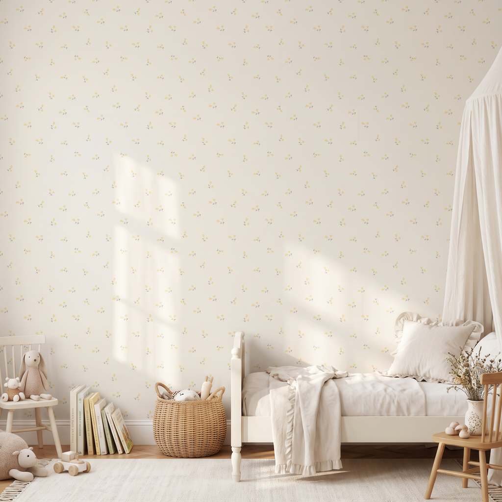 Yellow Ditsy Wildflower Wallpaper for Girl Baby Rooms