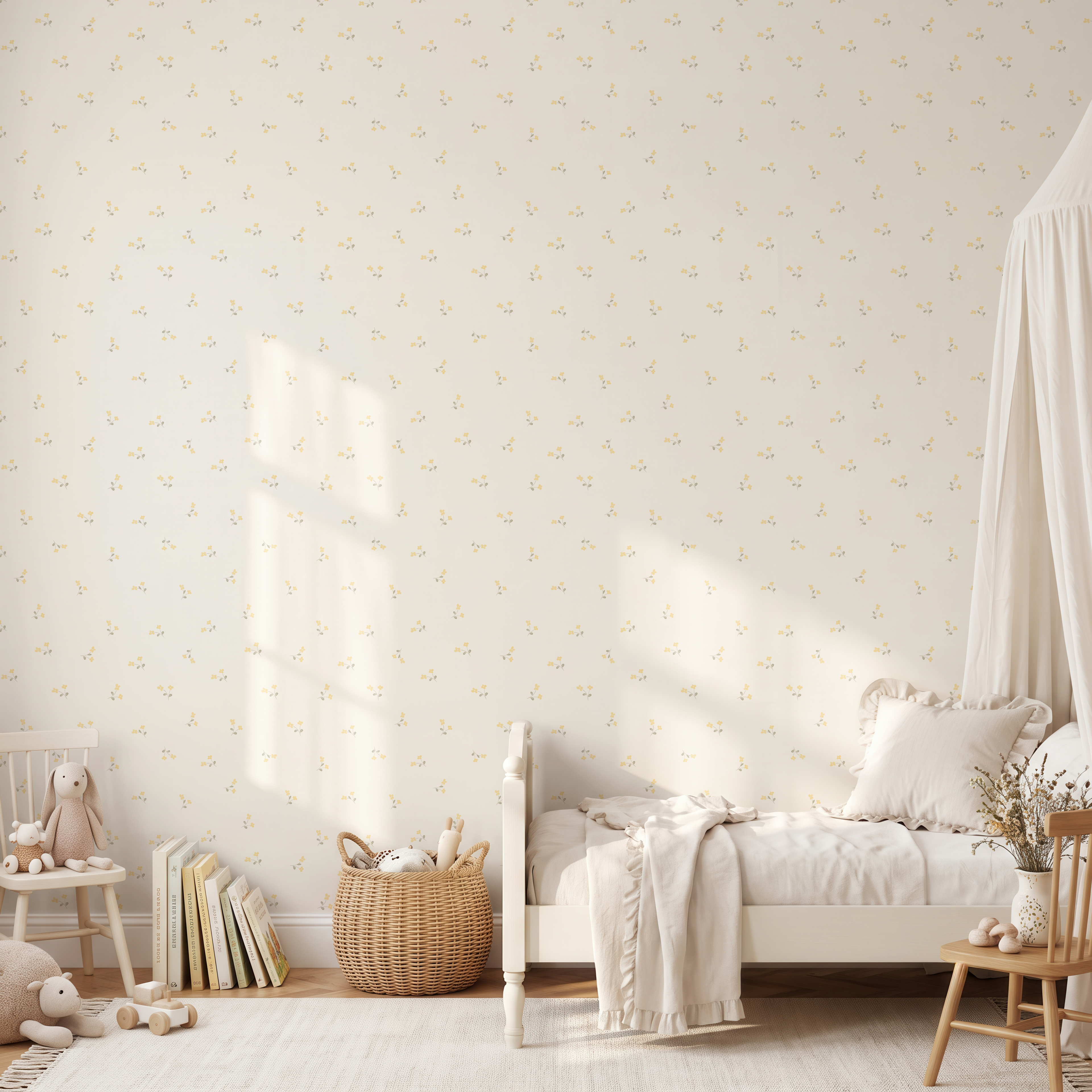 Yellow Ditsy Wildflower Wallpaper for Girl Baby Rooms