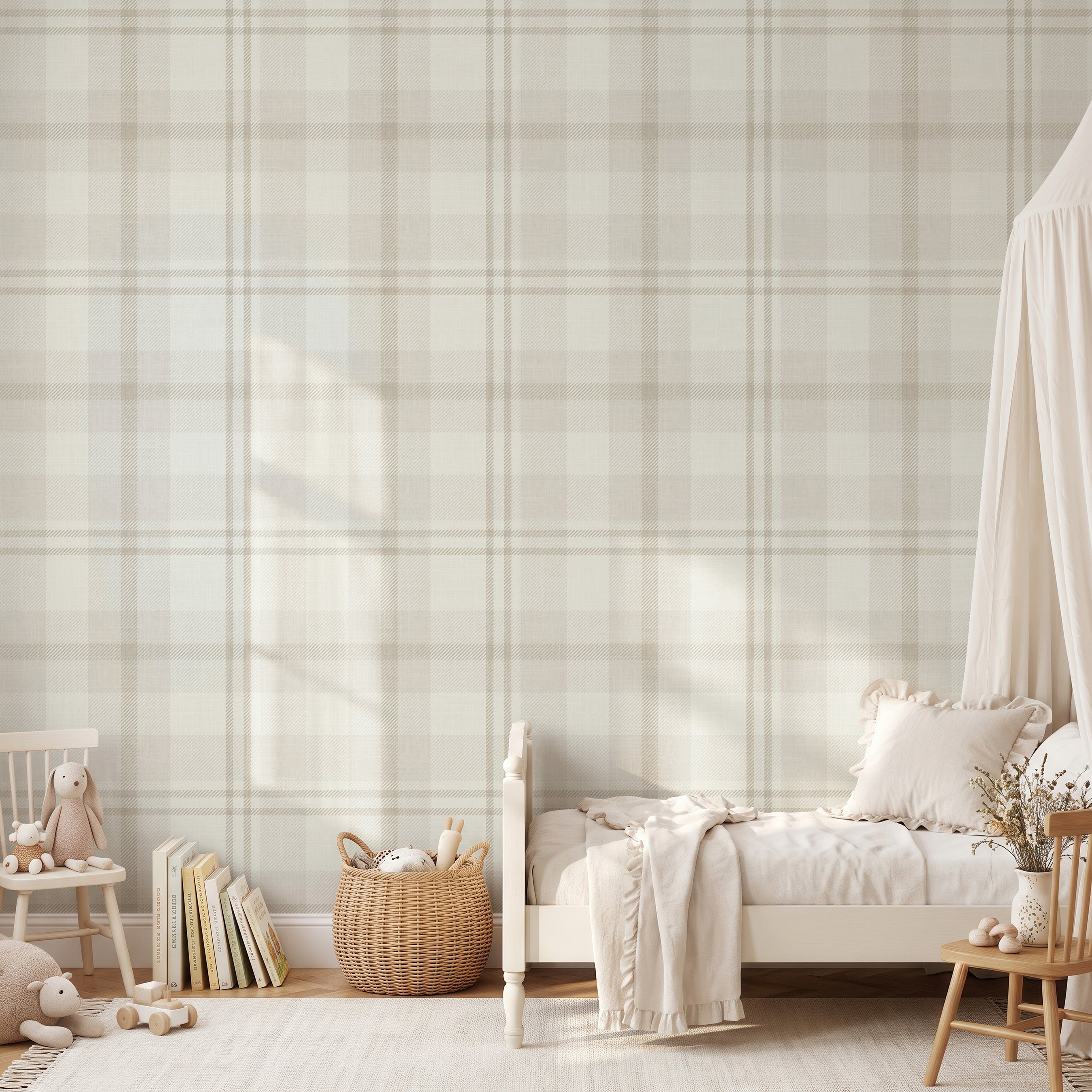 Neutral Tartan Plaid Farmhouse Wallpaper