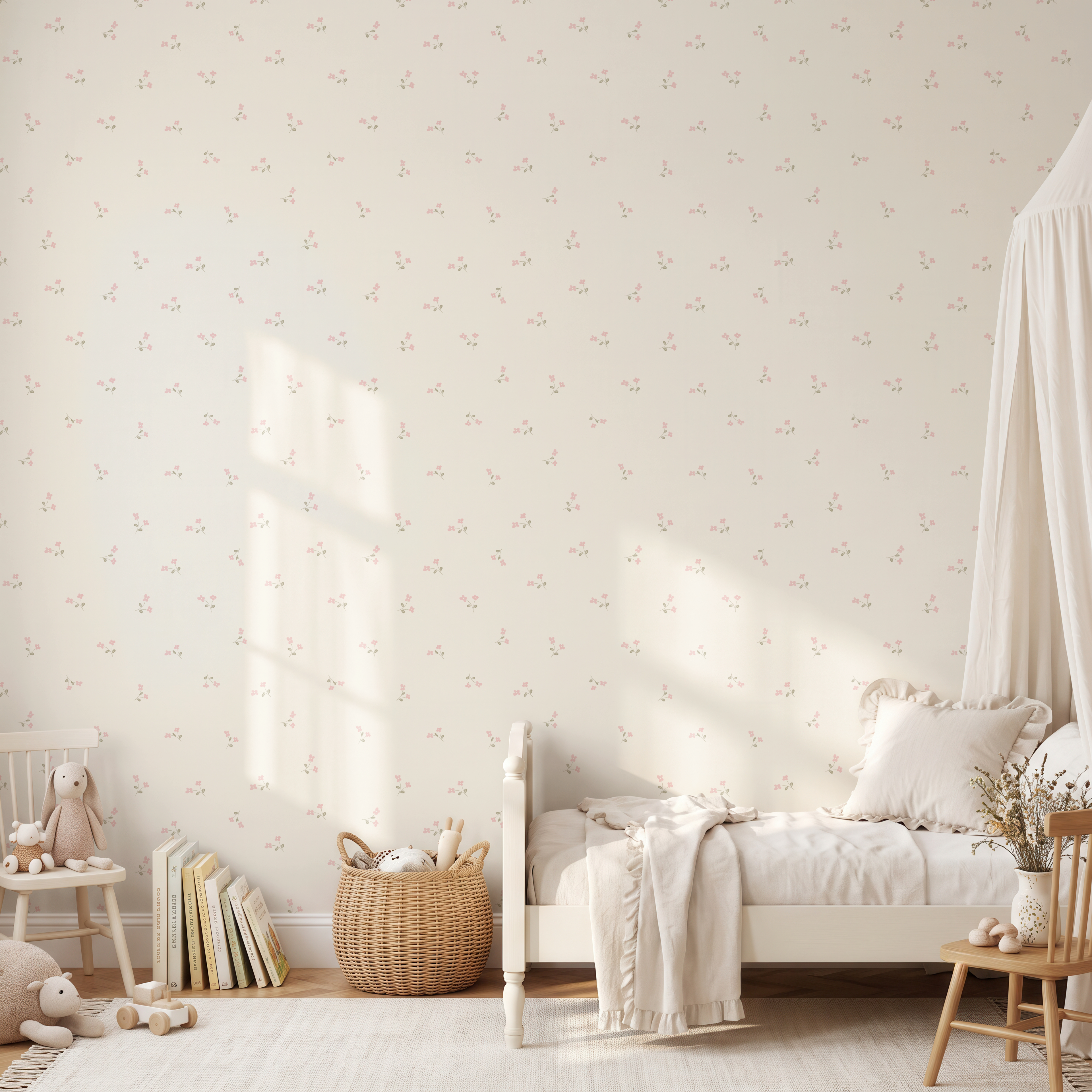 Pink dainty Wildflower Girl Nursery Wallpaper