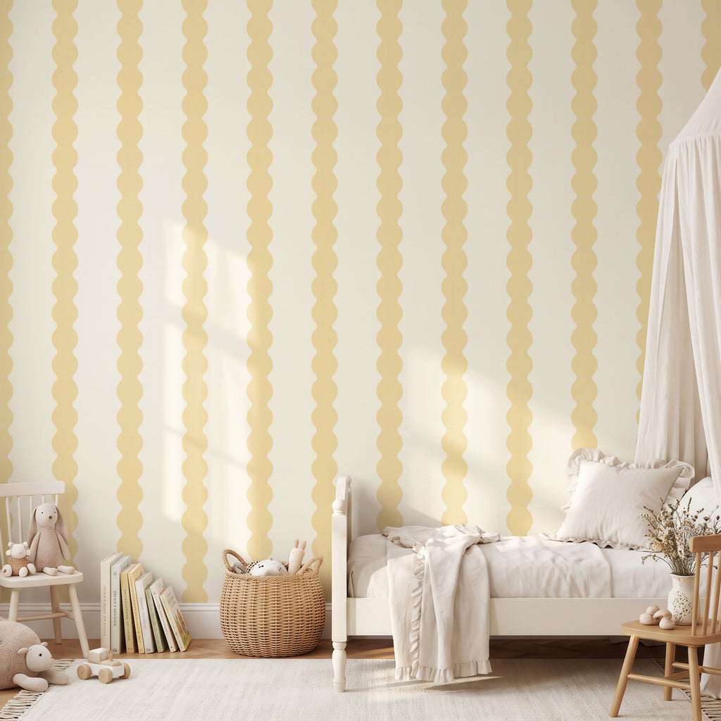 Retro Pastel yellow Wavy Striped Wallpaper