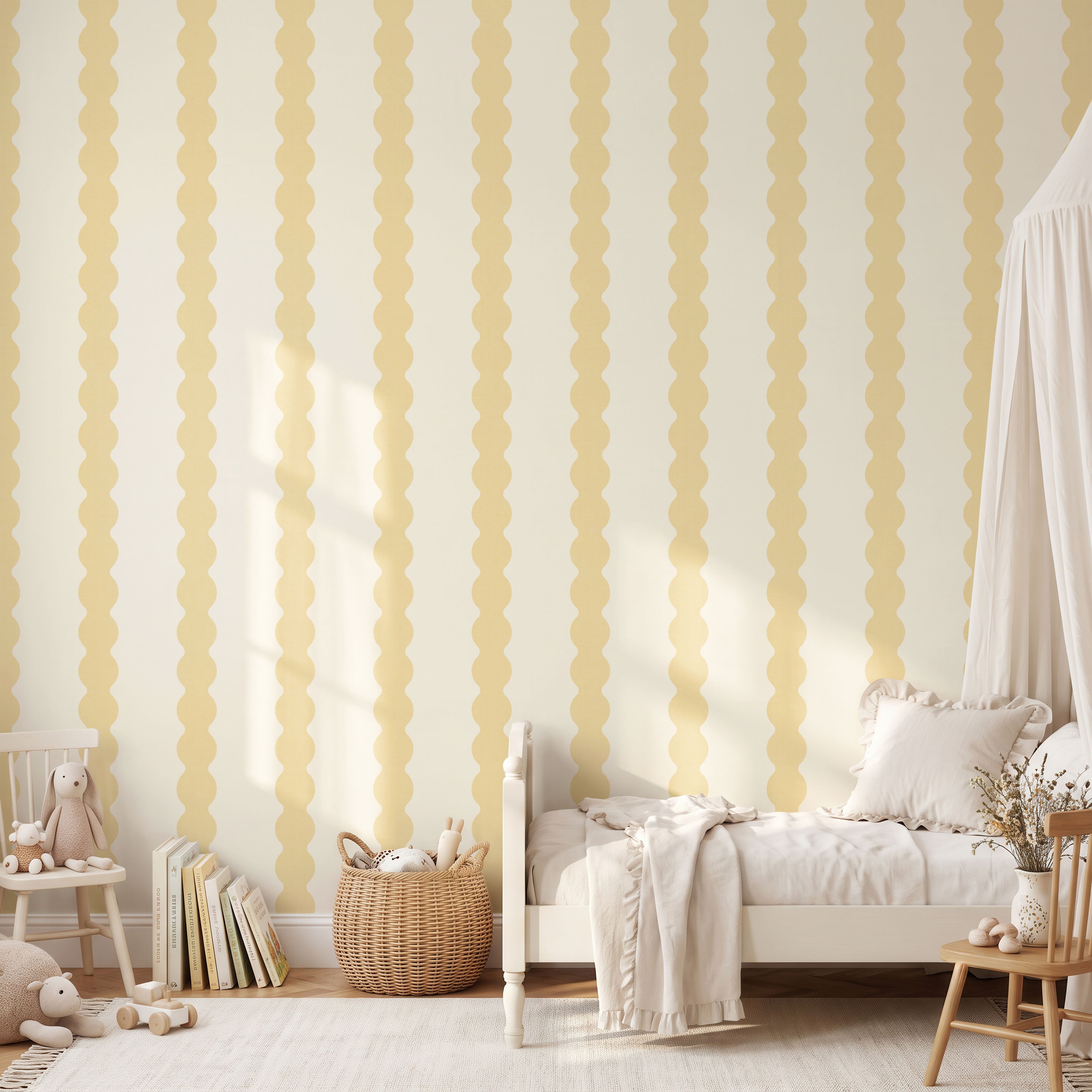 Retro Pastel yellow Wavy Striped Wallpaper