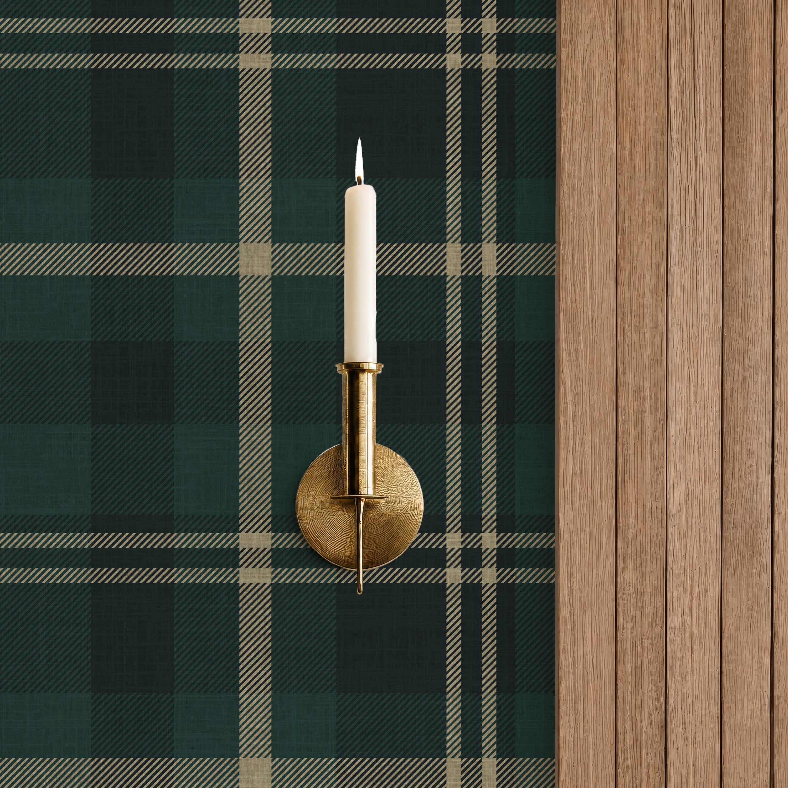Dark Forest Green Tartan Plaid - Serene Farmhouse Wallpaper