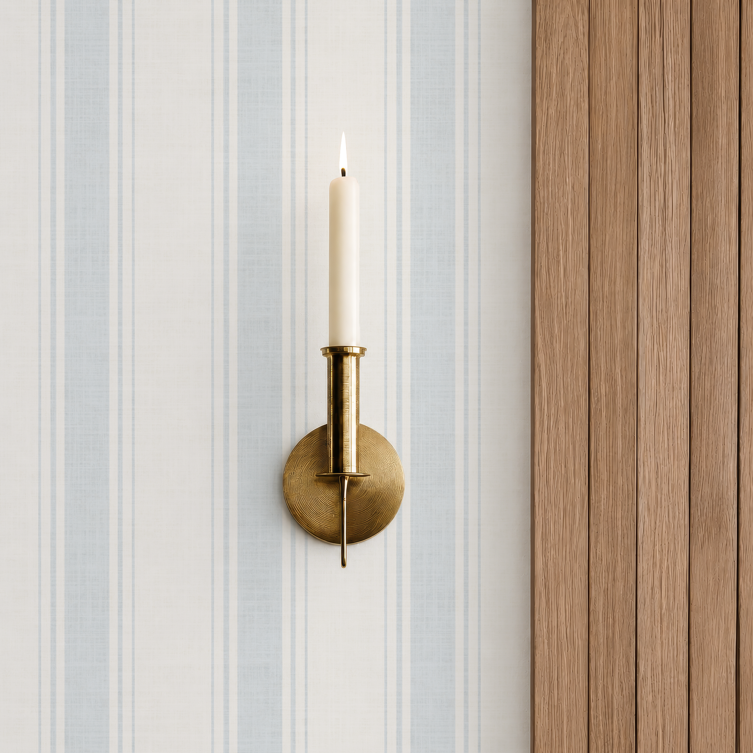 French Blue ticking Striped Wallpaper with texture