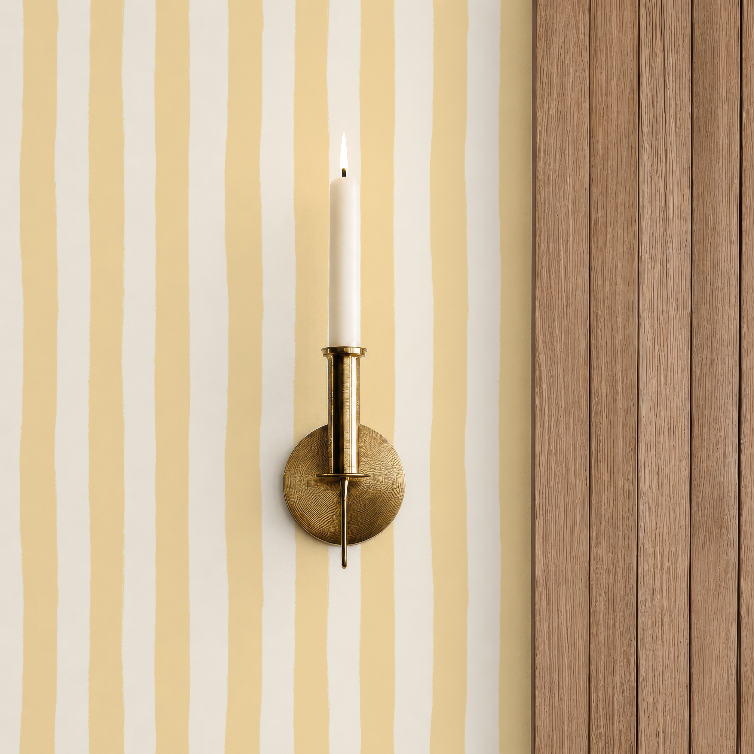 Butter Yellow painted Striped Wallpaper