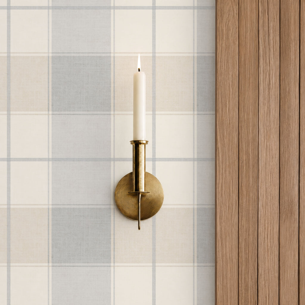 Neutral blue and beige buffalo heritage plaid wallpaper
