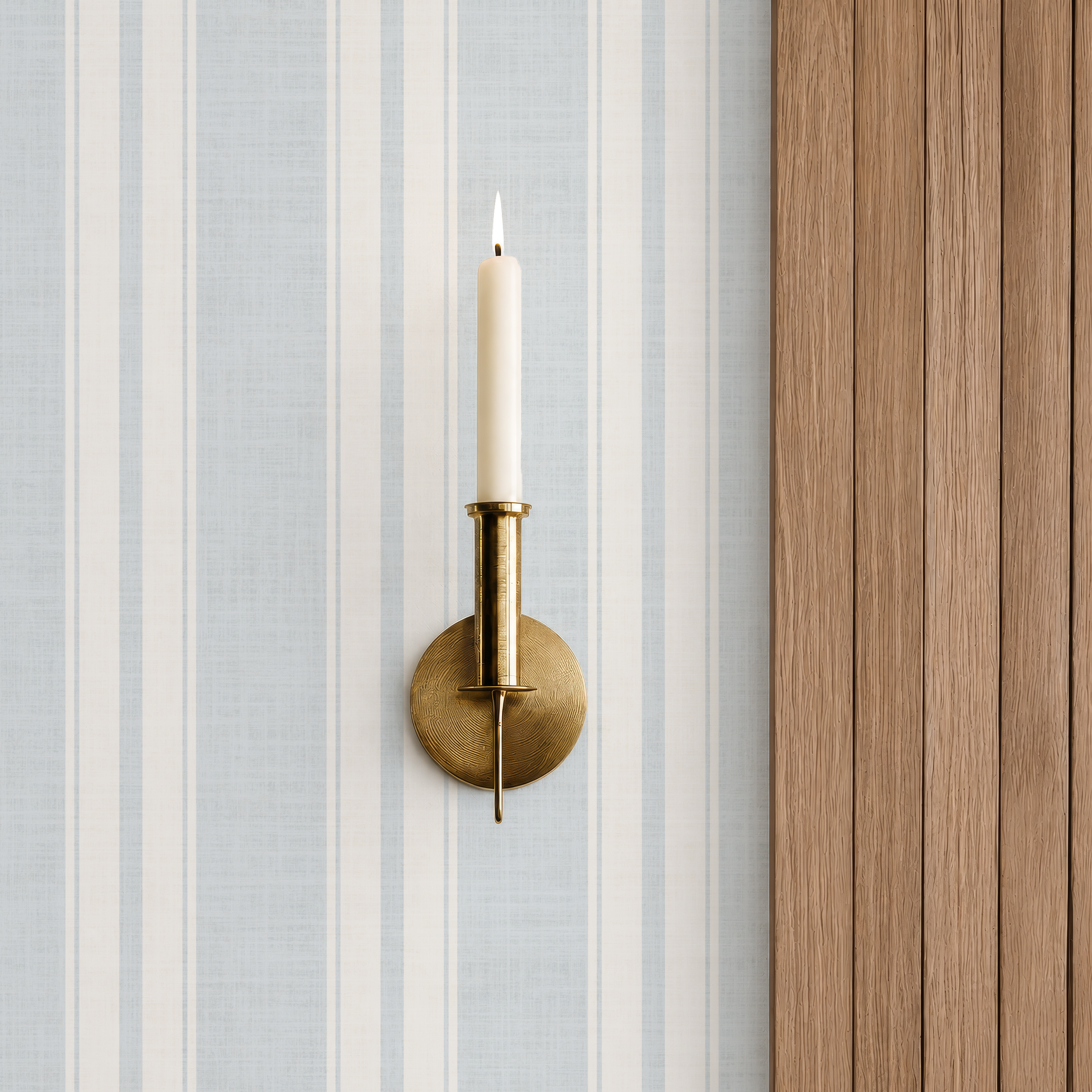 Blue French ticking striped wallpaper
