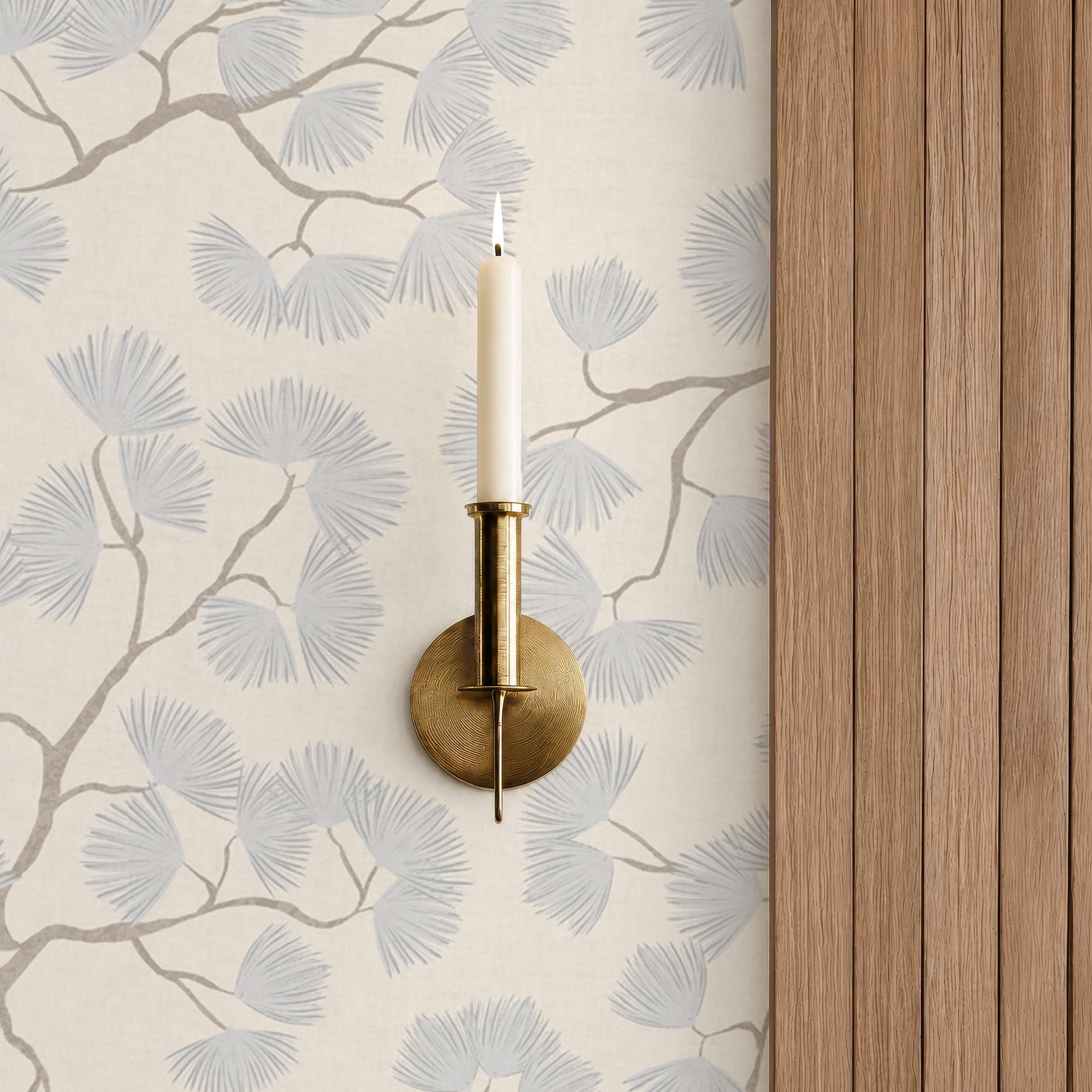 Scandinavian woodland pine tree branch wallpaper