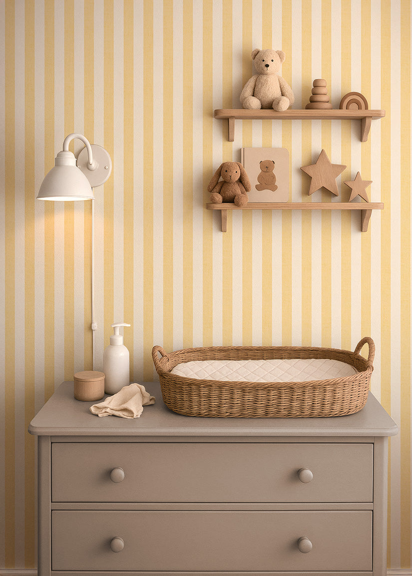 Butter Yellow painted Striped Wallpaper