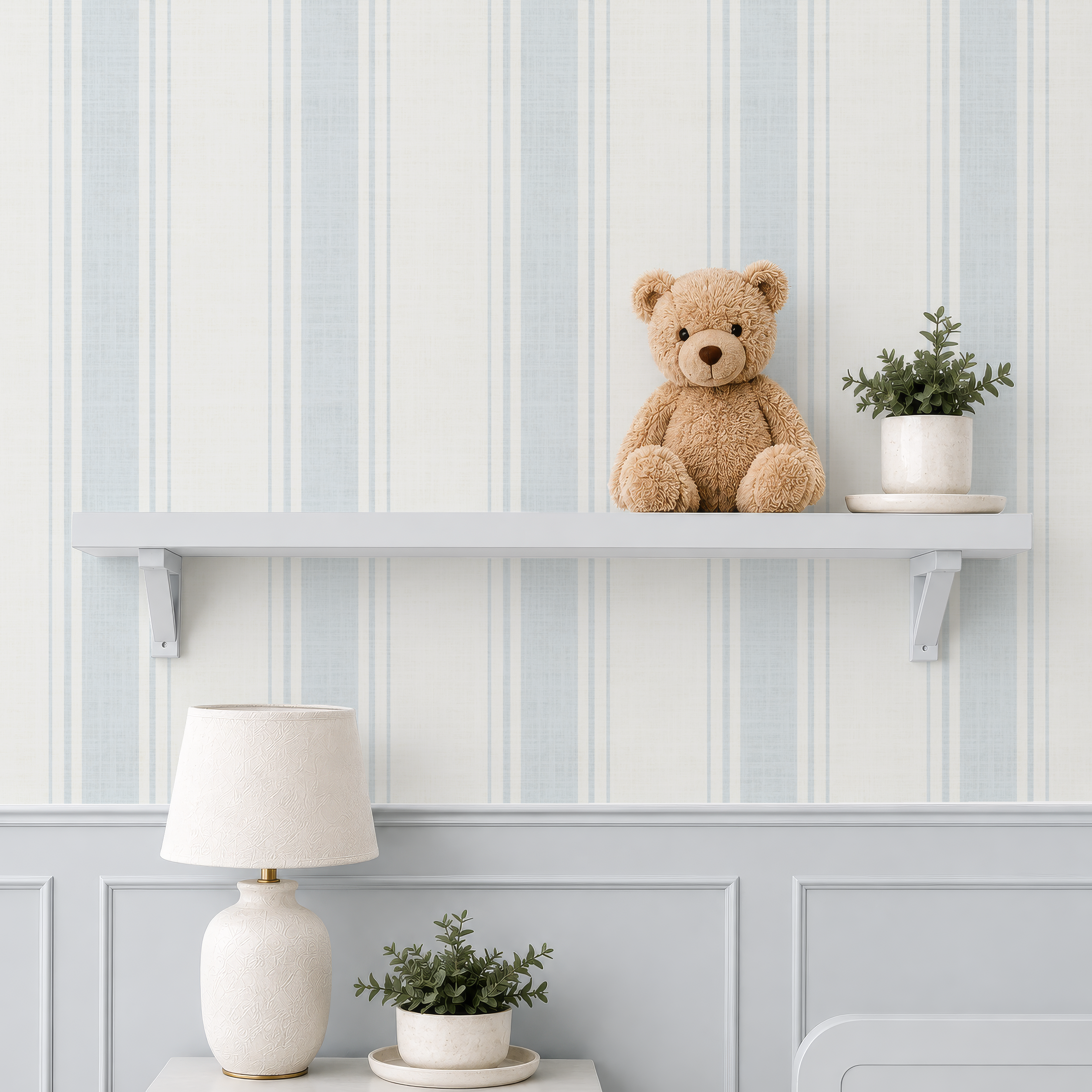 Coastal Blue Striped Wallpaper | Beach House Wall Covering | Textured Ticking Stripes