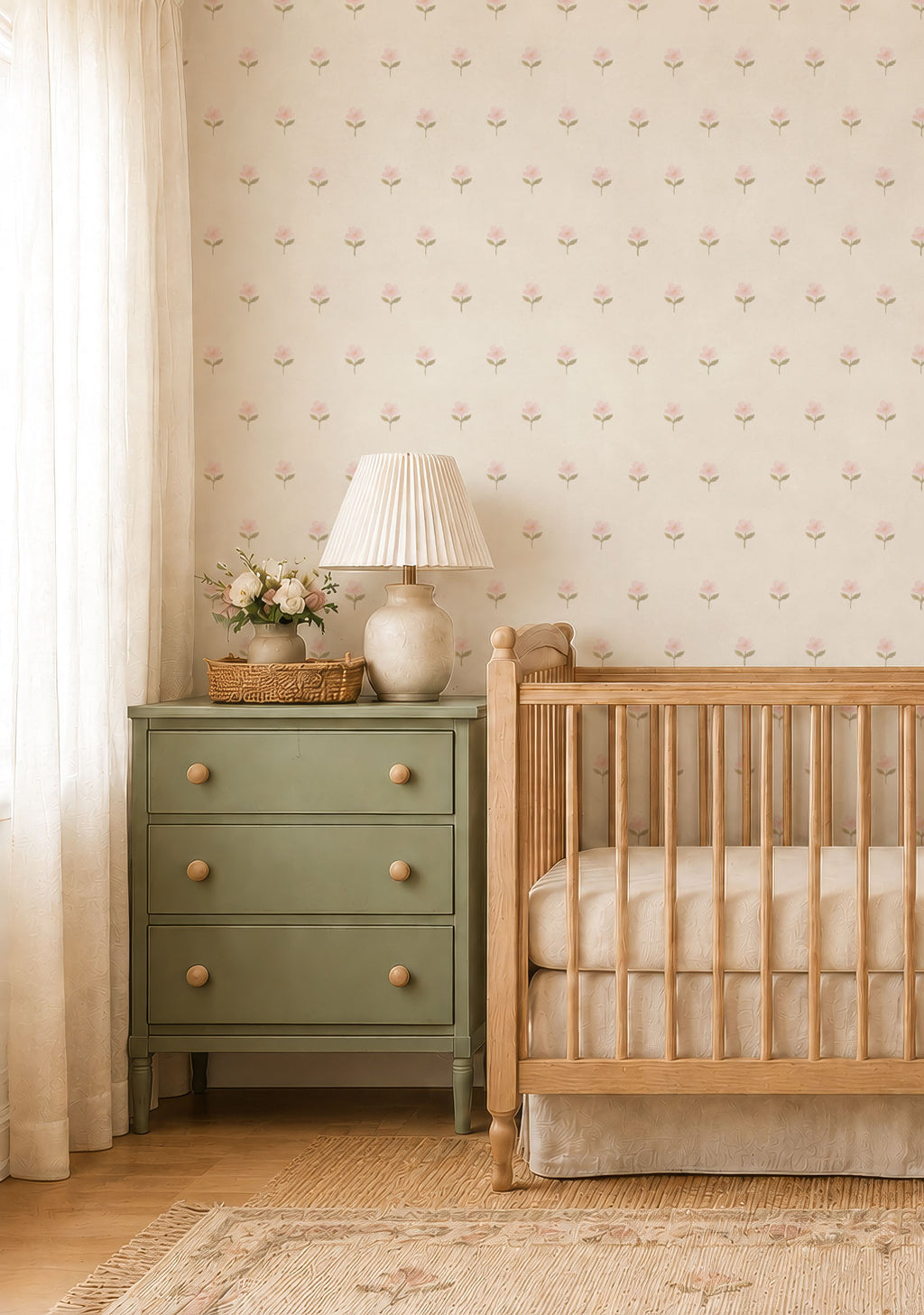 Pink watercolor floral cottage Wallpaper