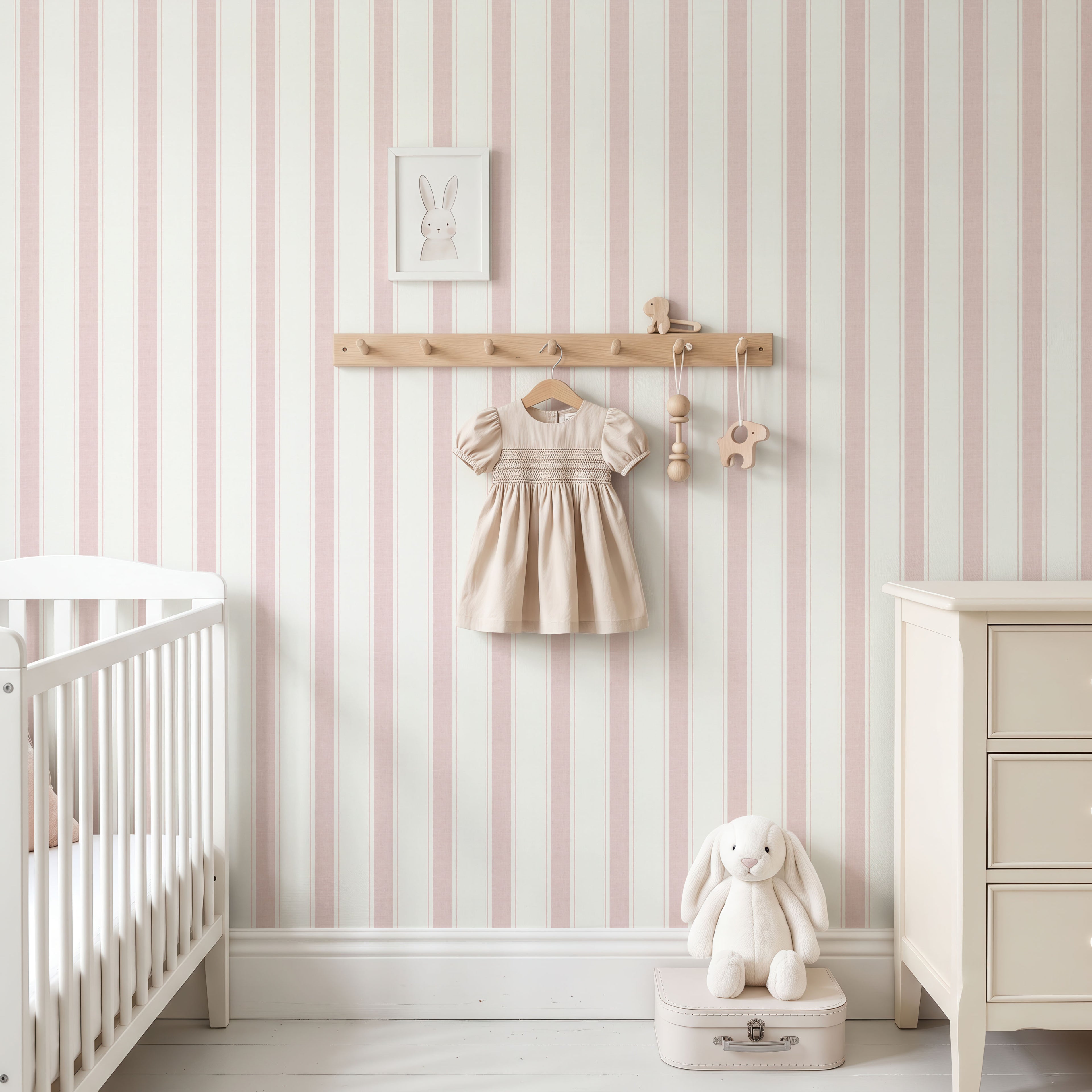 Pink Stripe girl nursery Wallpaper
