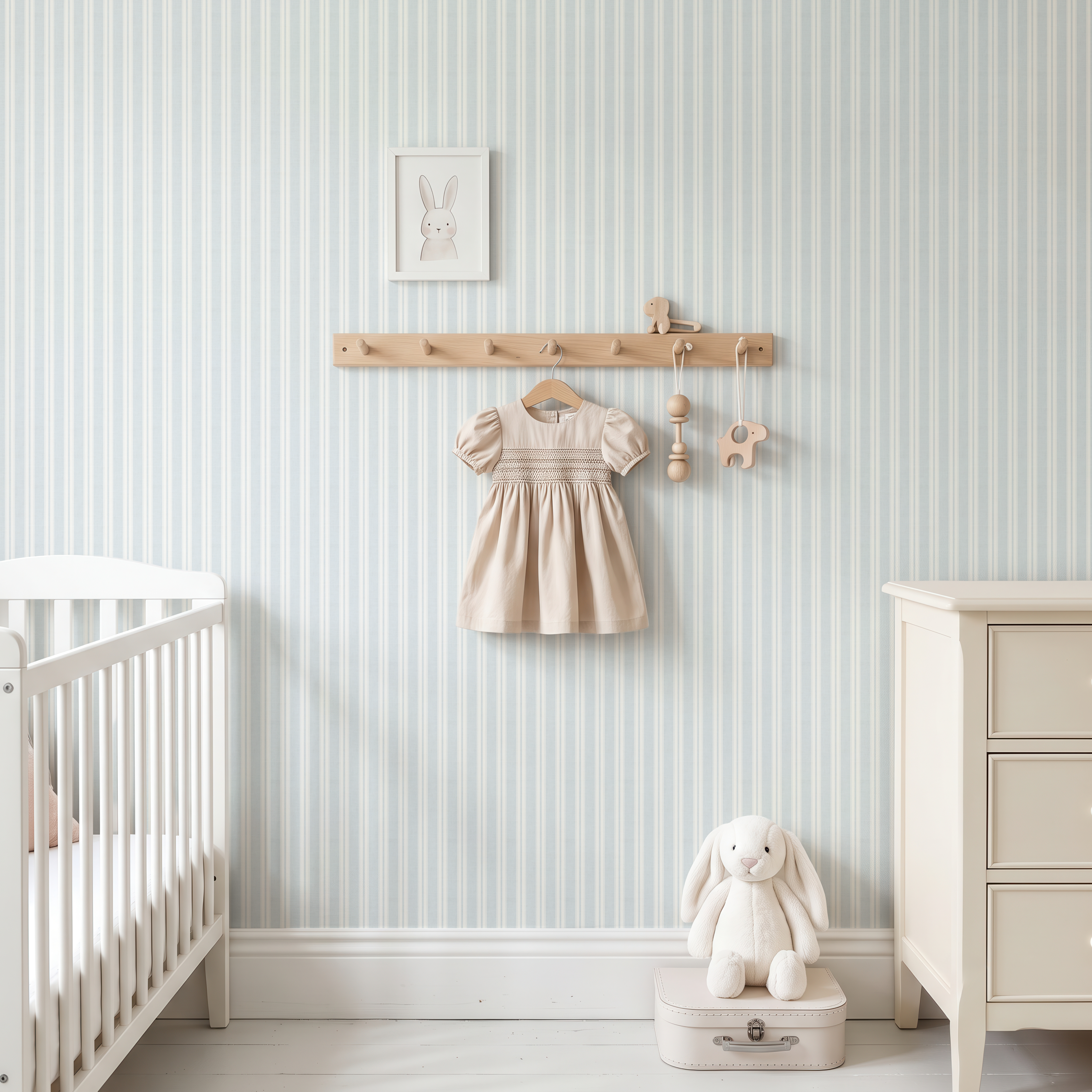 Blue vintage boy's nursery: Cozy Striped baby room decor , Farmhouse Wall Covering (Peel & Stick) Cozy cottage wall decor, Linen Texture