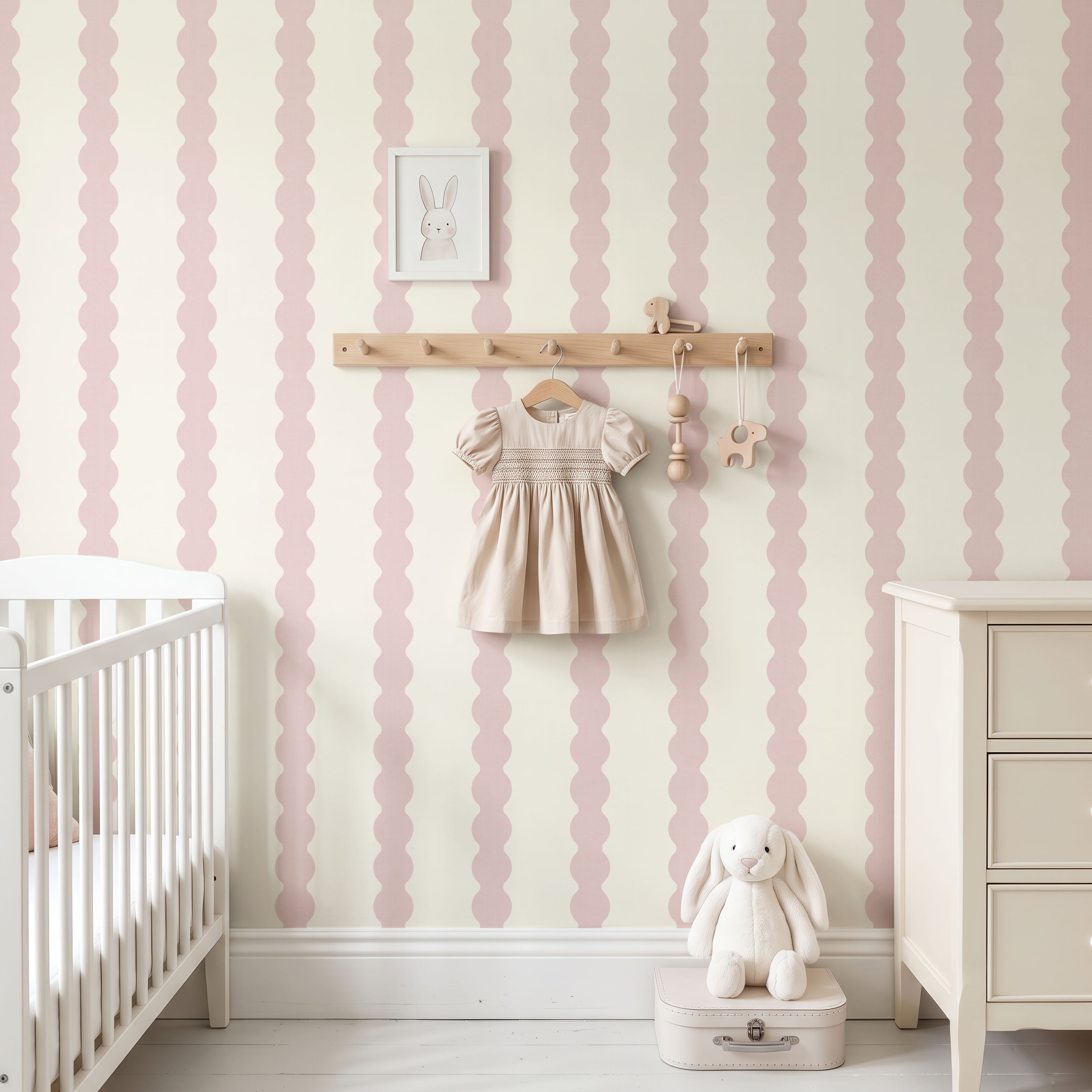 Charming Pink Scallop Striped Girl Nursery Wall Decor