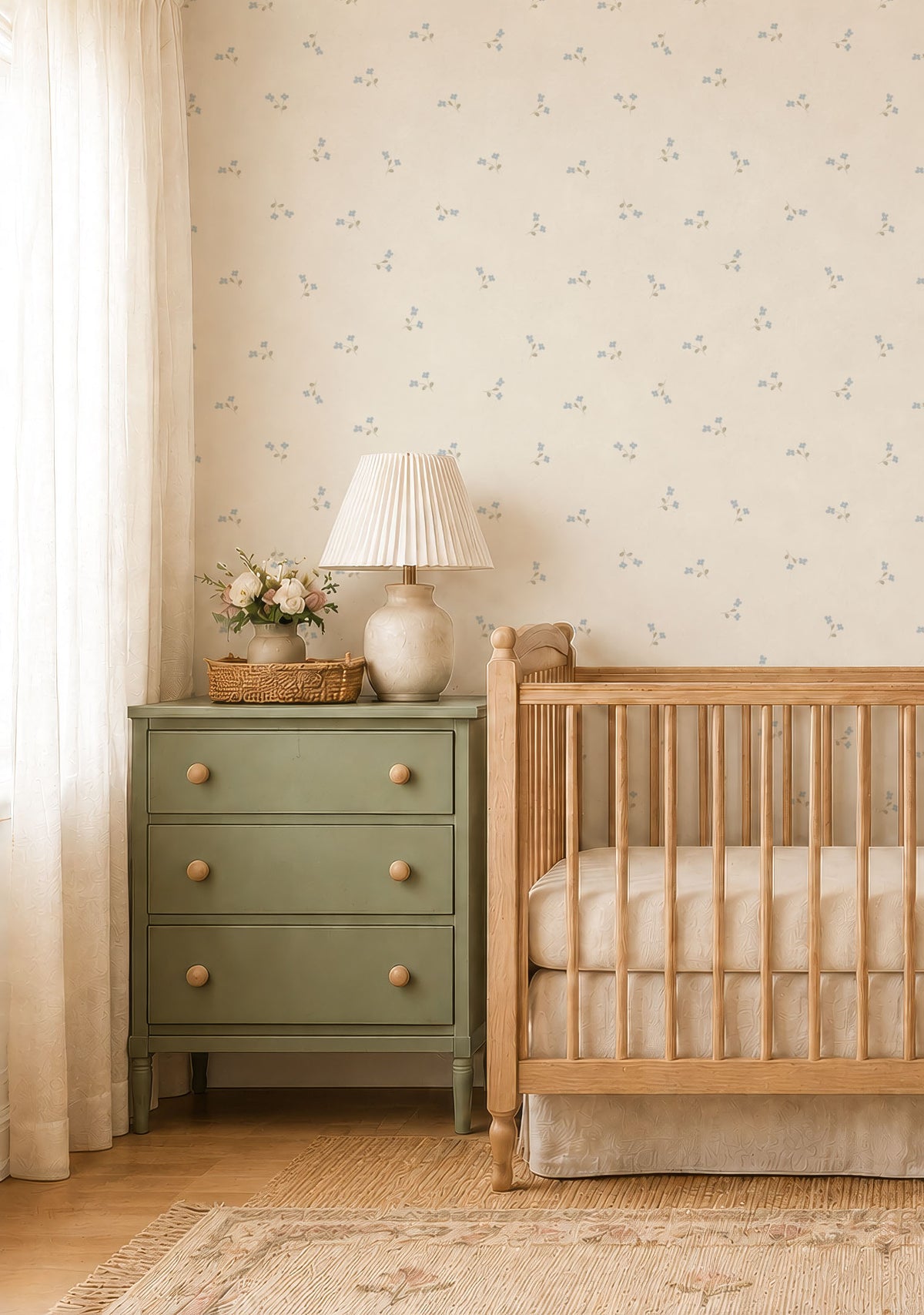 Blue dainty floral Wallpaper for nurseries