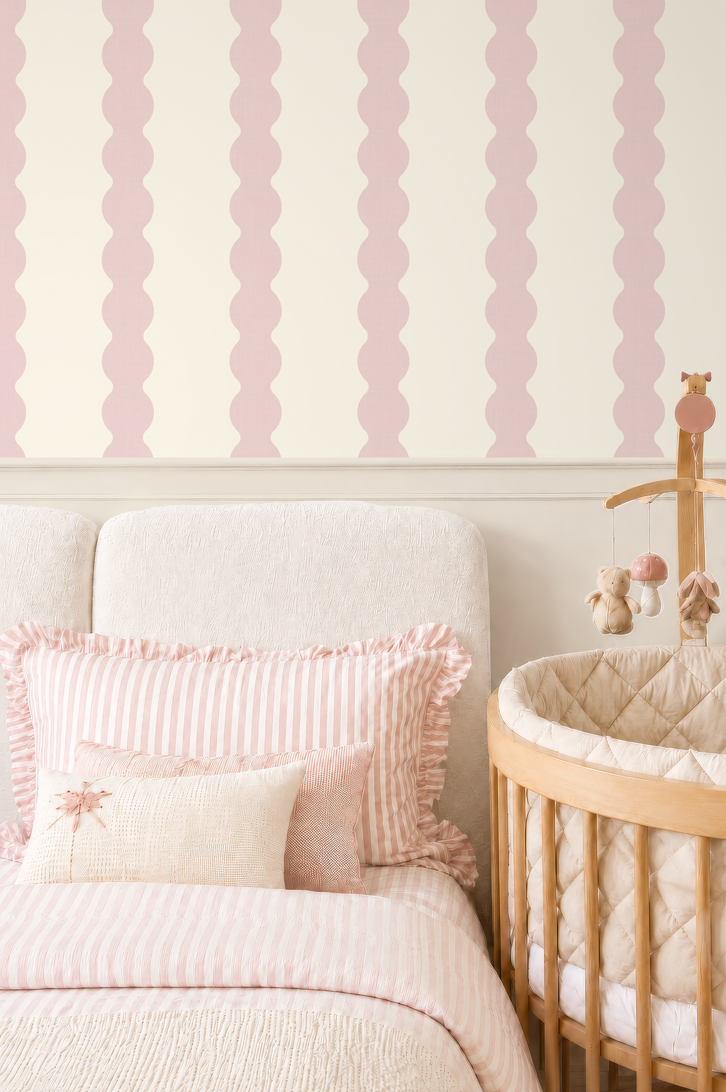 Charming Pink Scallop Striped Girl Nursery Wall Decor