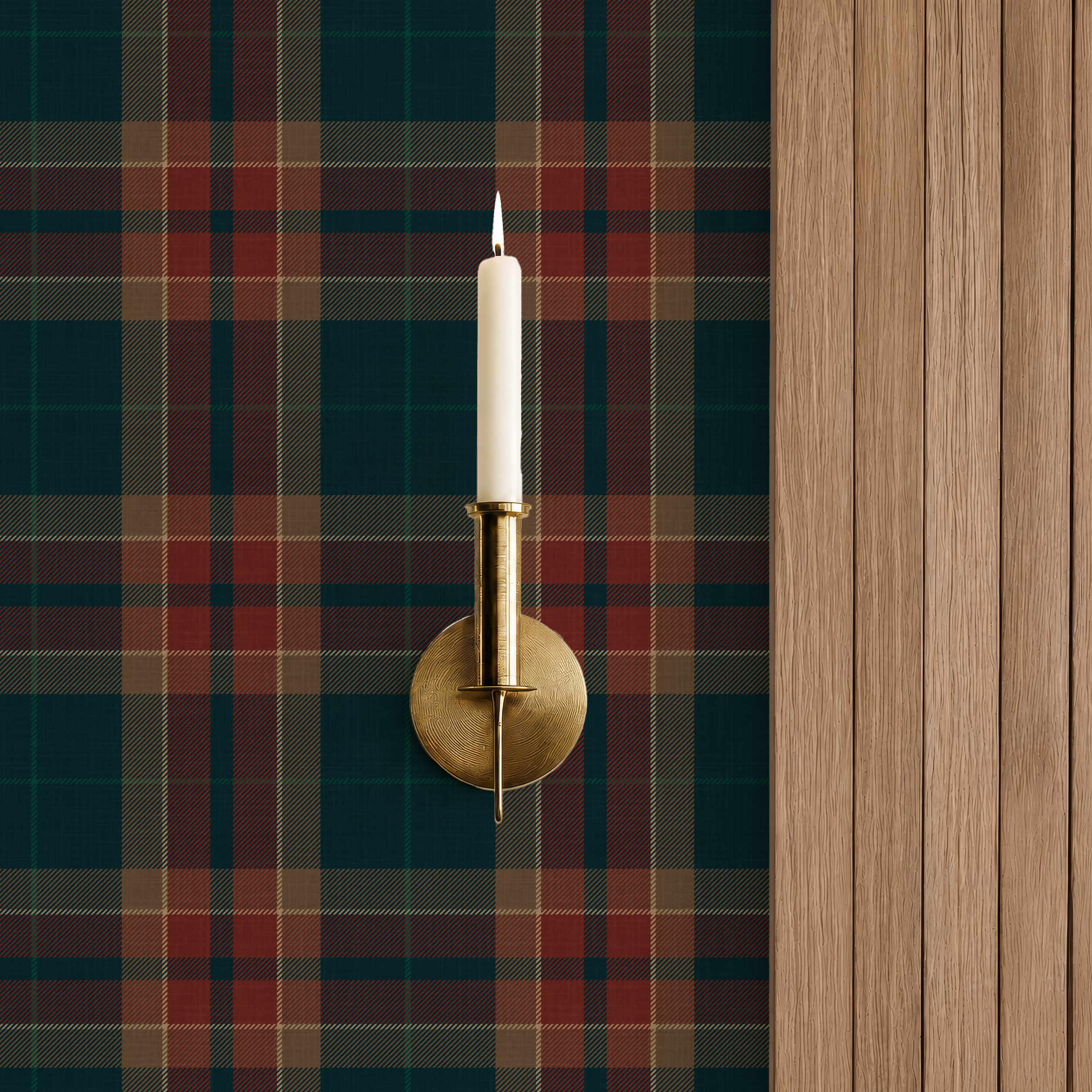 Moody Red & blue farmhouse Plaid Wallpaper