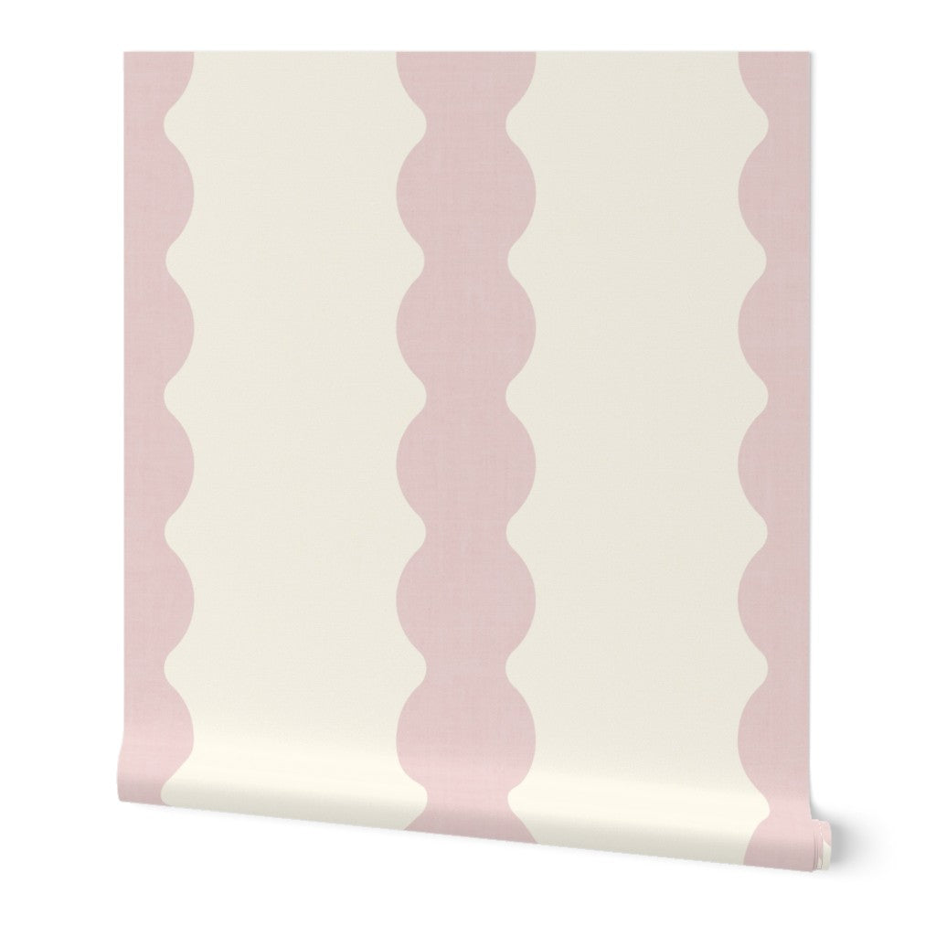 Charming Pink Wavy Striped Wallpaper | Girl Nursery Wall Covering  | Scallop Striped Bathroom Decor