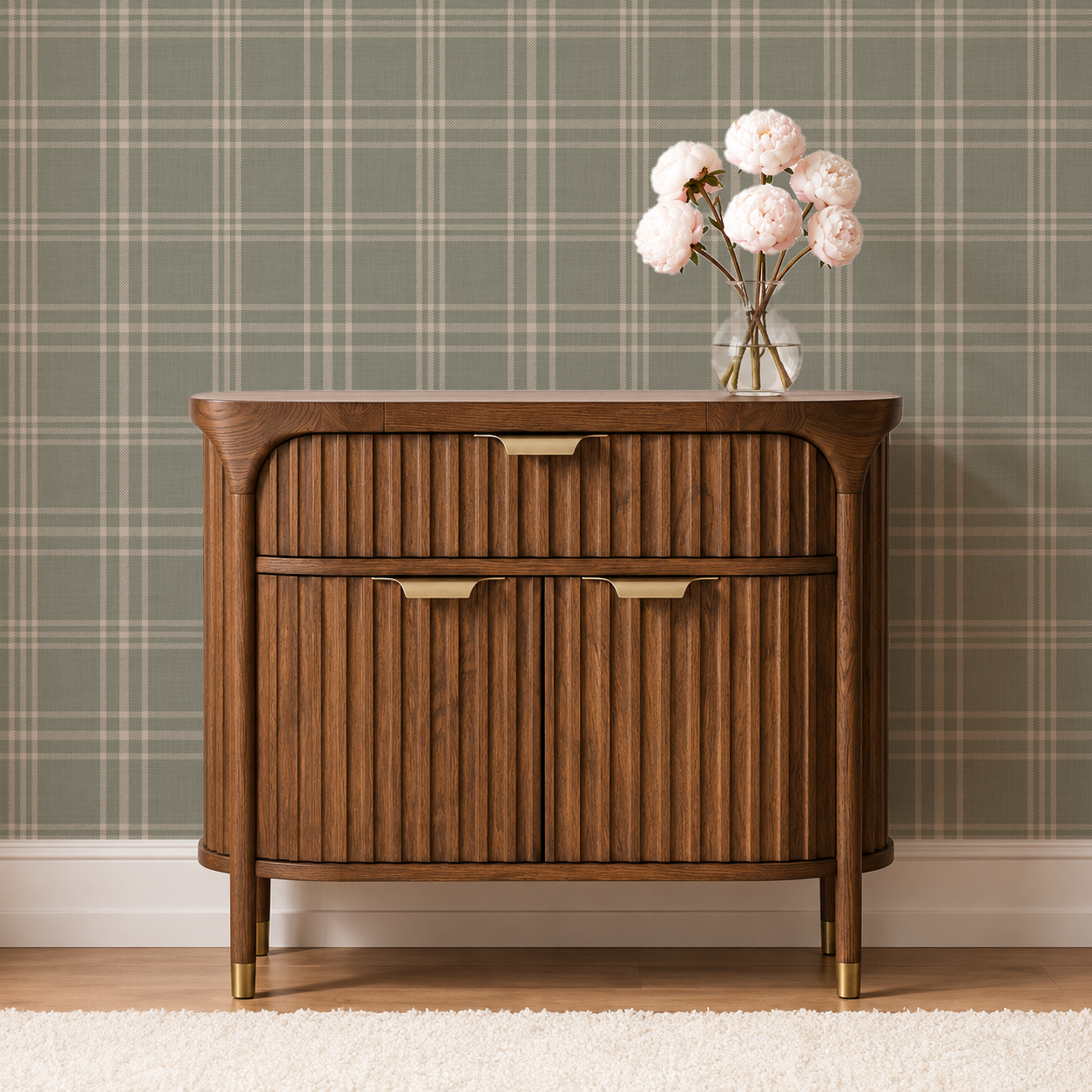 Rustic Sage Green Plaid Tartan Farmhouse Wallpaper