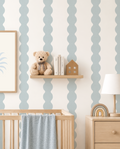 Light Blue Scallop Striped Wallpaper | Wavy boy nursery wall