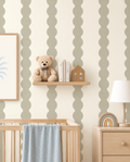 Sage Green Scallop Stripe Wallpaper | Scandinavian Nursery Decor