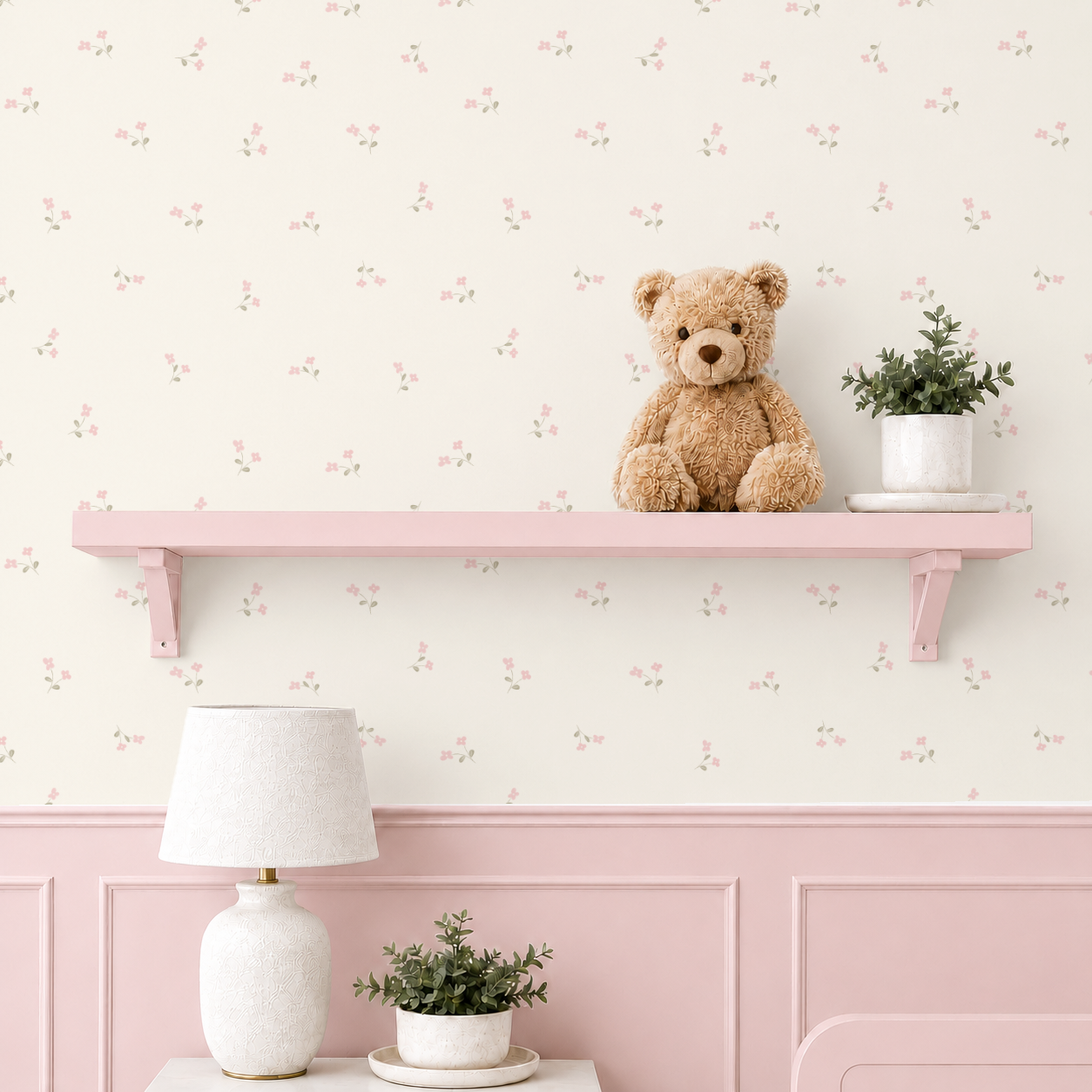 Pink Tiny Wildflower Wallpaper | Vintage Girl Nursery Wall Covering | Soft Rose ditsy floral Cottage Powder Room