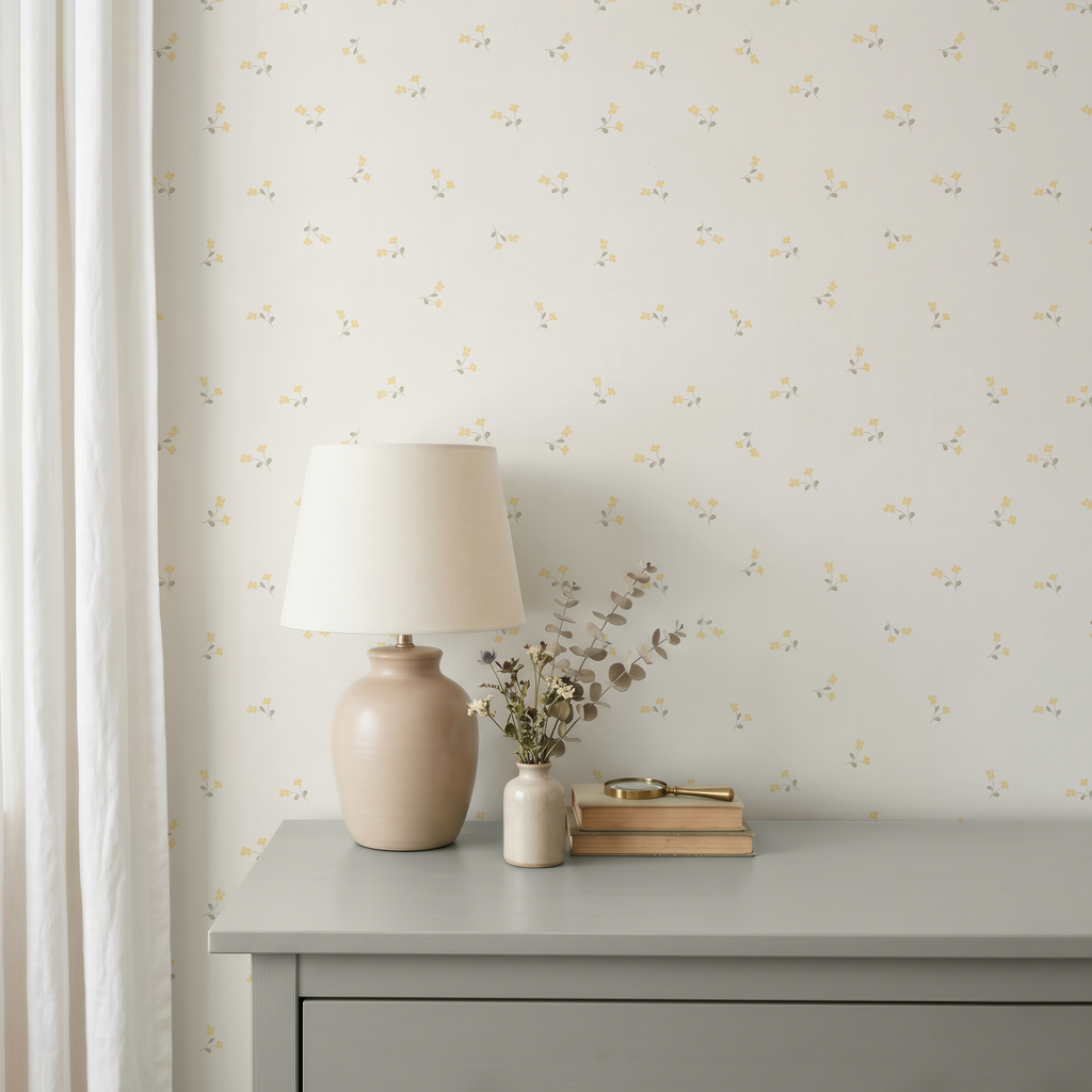Yellow Ditsy Wildflower Wallpaper for Girl Baby Rooms
