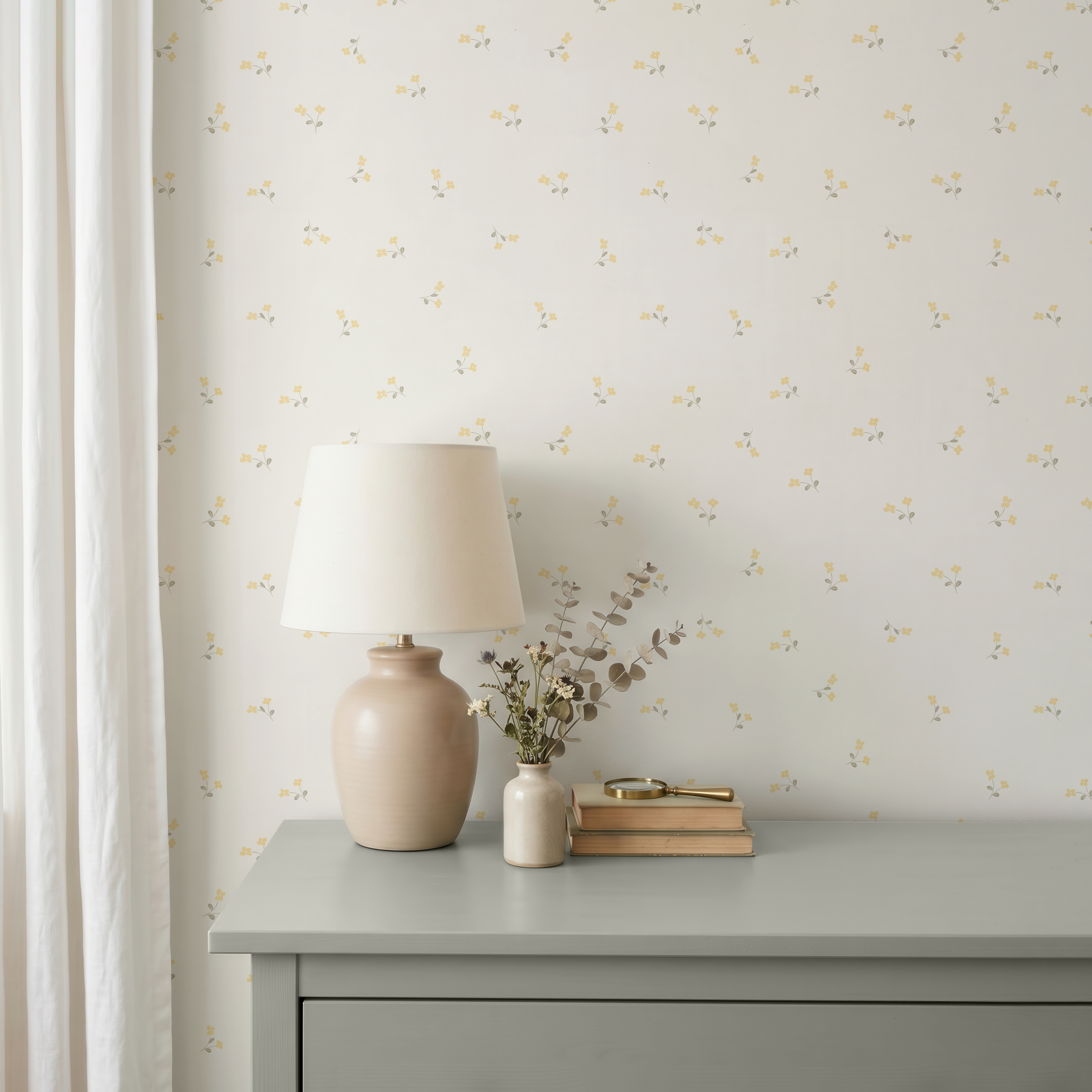 Yellow Ditsy Wildflower Wallpaper for Girl Baby Rooms